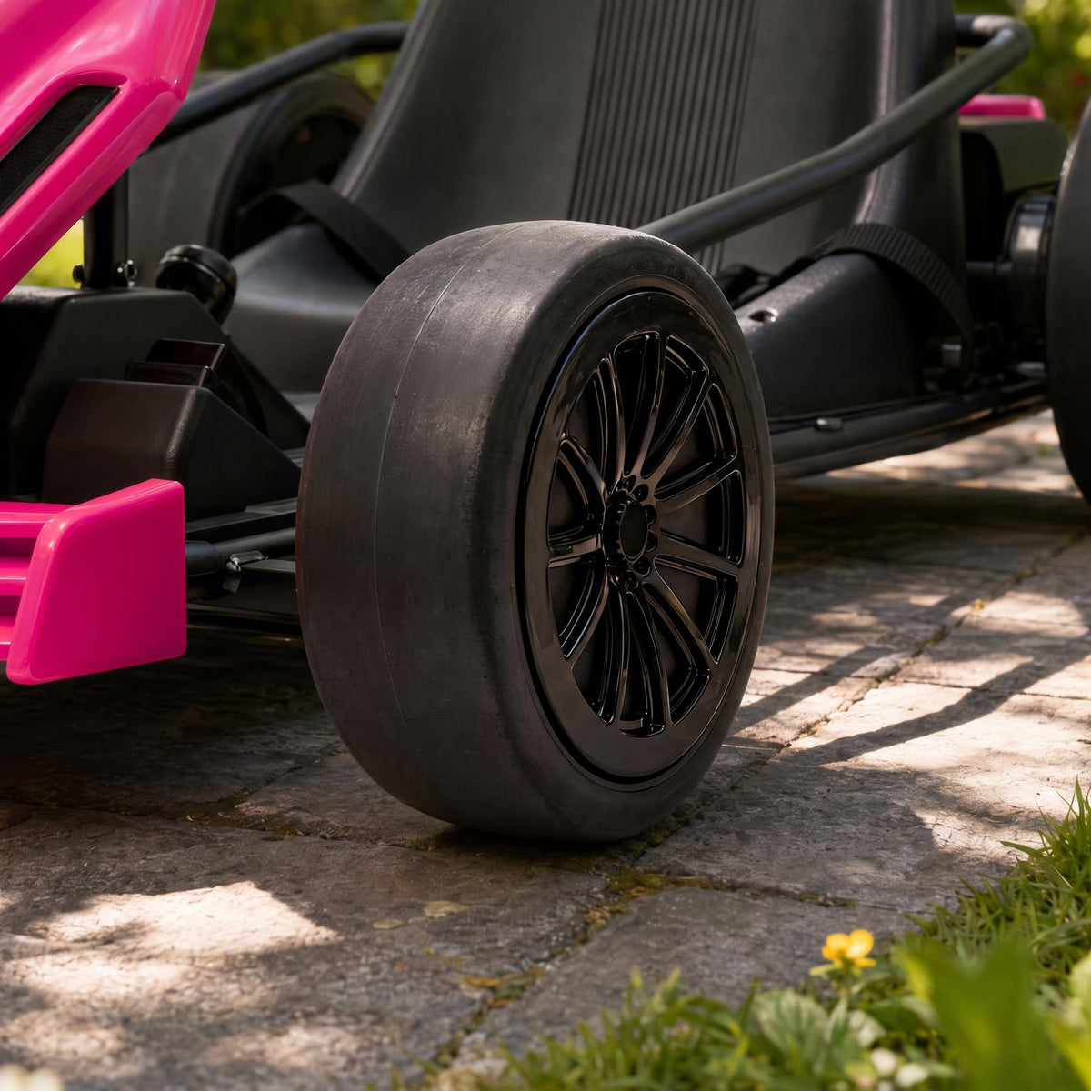 AIYAPLAY 24V Electric Go Kart for Kids, Ride On Racing Go Kart with Dual 150W Motors, 12KM/H Max Speed for Ages 6-14, Pink