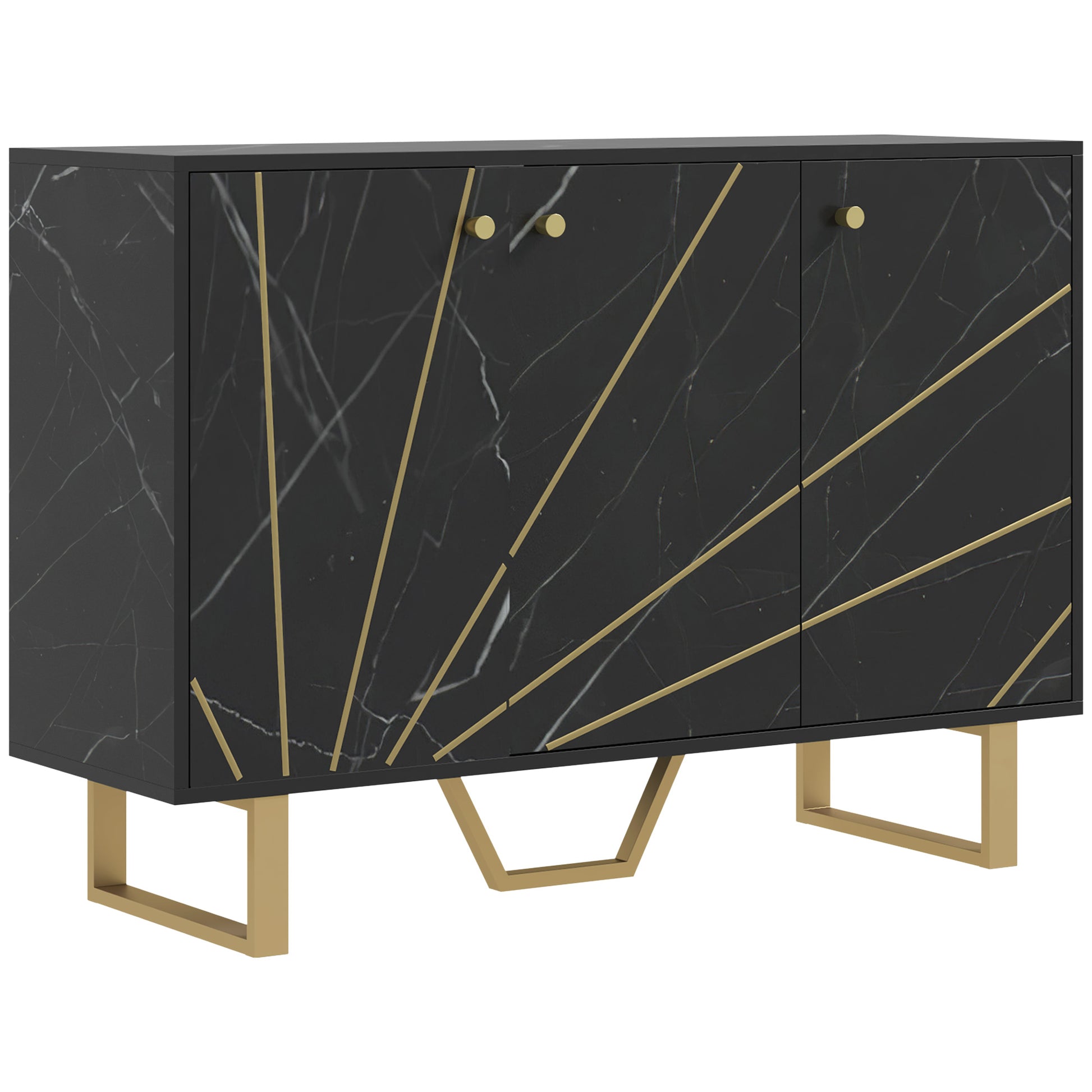 HOMCOM Sideboard Storage Cabinet, Modern Storage Cupboard with Adjustable Shelves and Metal Legs for Living Room, Kitchen, Dining Room, Entryway, Black Marble Tone