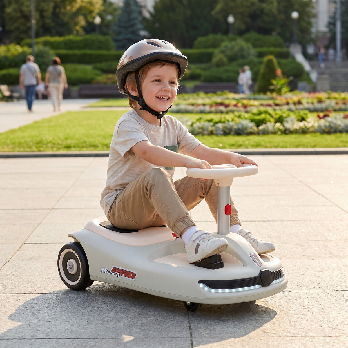 AIYAPLAY 12V Electric Wiggle Car with Pedal, Kids Electric Car with 2 Speeds, Soft Start, Music, Lights for 3-5 Years, White