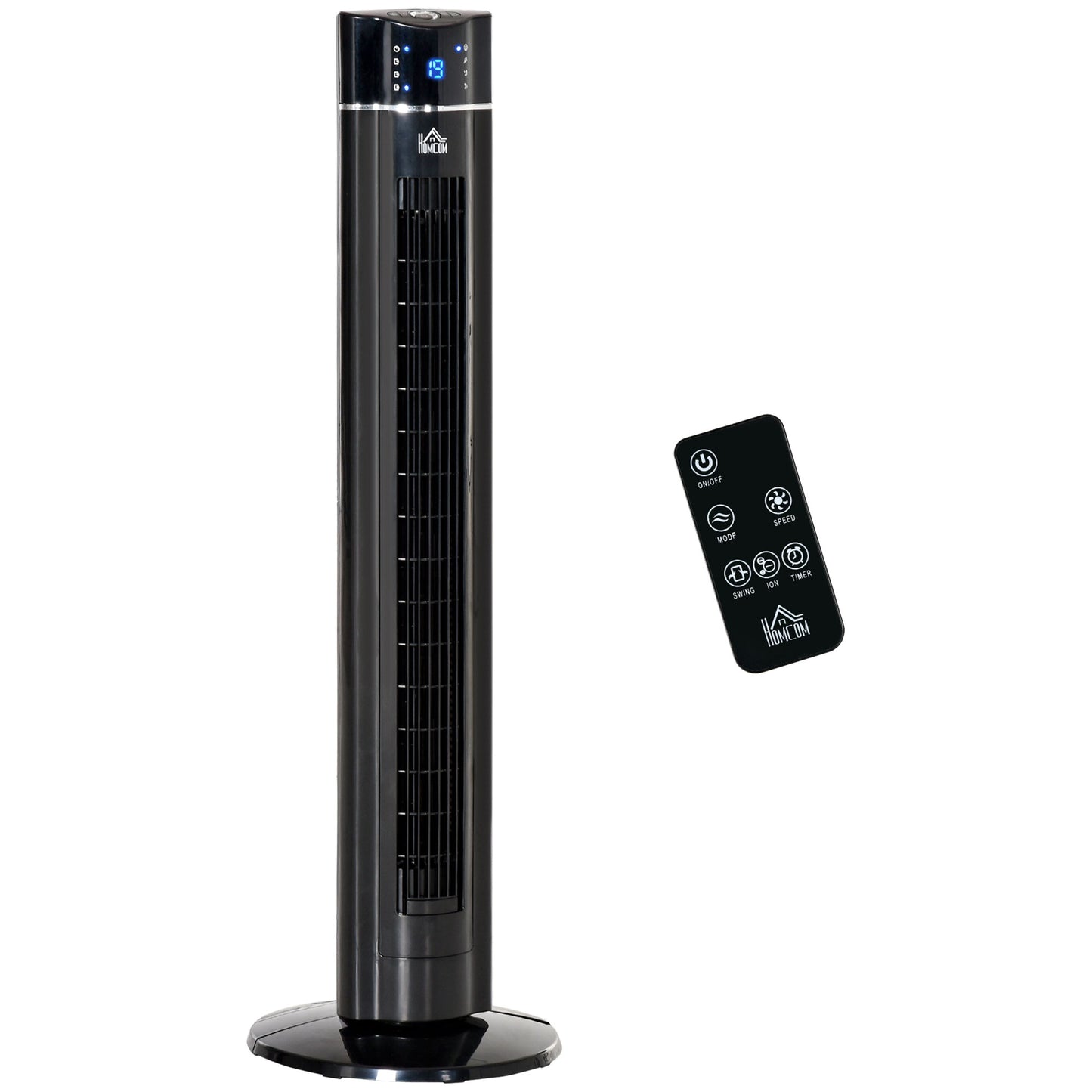 HOMCOM Anion Tower Fan for Bedroom, 42 inch, 6 m/s Powerful Velocity, Standing Floor Fan with 60Â° Oscillating, 3 Modes, 3 Speeds, 8 Hour Timer, LED Display, Remote Control, Black