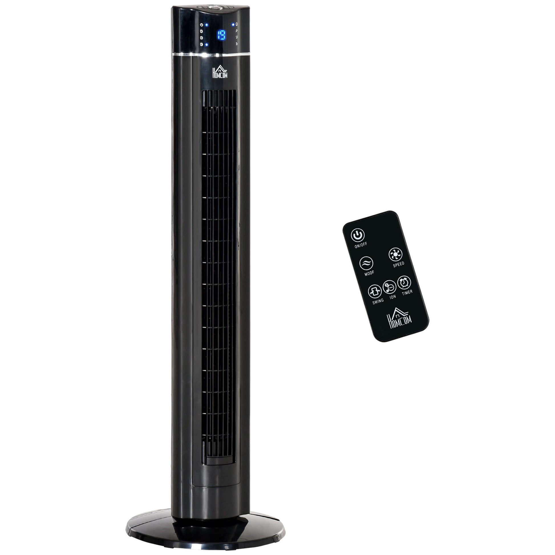 HOMCOM Anion Tower Fan for Bedroom, 42 inch, 6 m/s Powerful Velocity, Standing Floor Fan with 60Â° Oscillating, 3 Modes, 3 Speeds, 8 Hour Timer, LED Display, Remote Control, Black