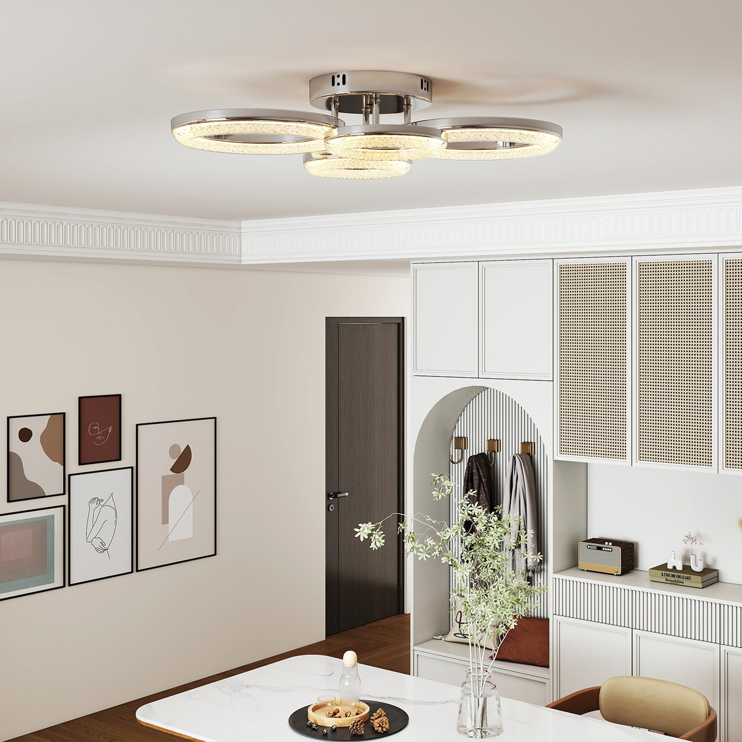 HOMCOM 4-Ring LED Ceiling Light, Flush Mount Ceiling Light with 3 Colour Temperatures, Silver Tone