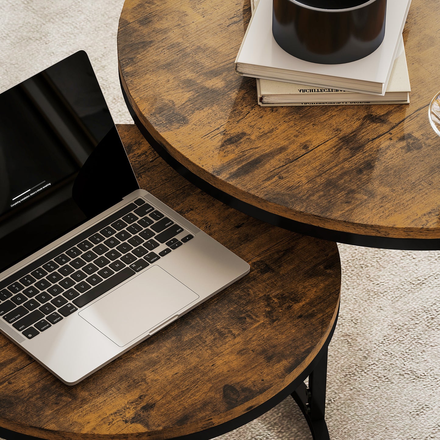 HOMCOM Set of Two Wood-Effect Stacking Tables - Rustic Brown