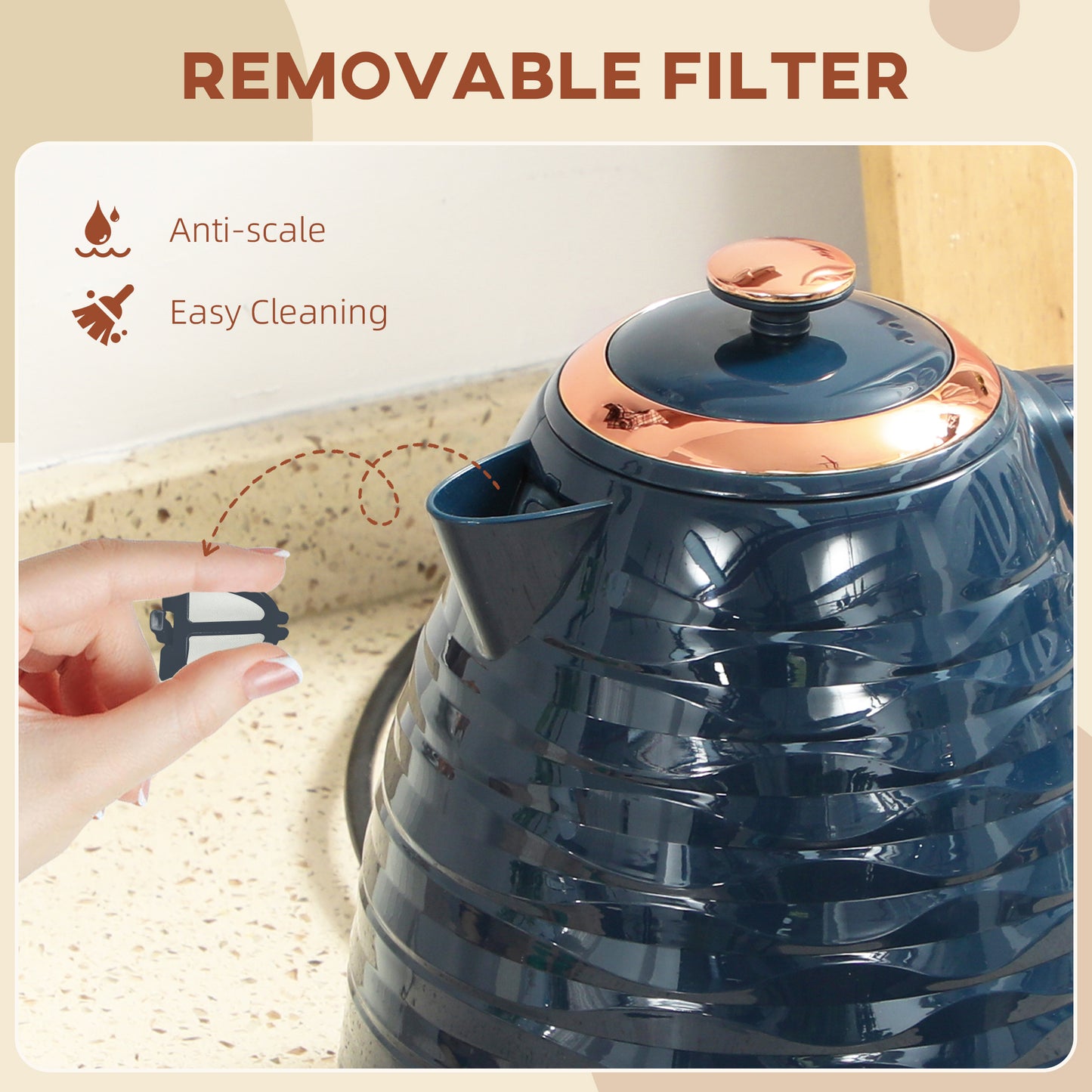 HOMCOM 3kW Rapid Boil Honeycomb Kettle - Dark Blue