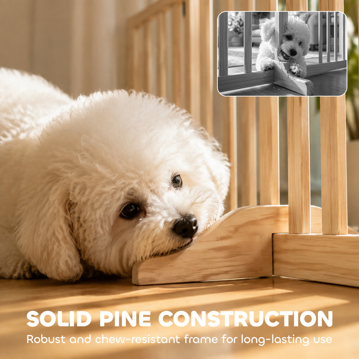 PawHut Wooden Dog Gate, 3-Panel Freestanding Pet Gates Indoor with 2 Support Feet and 360Â° Flexible Hinges, Natural