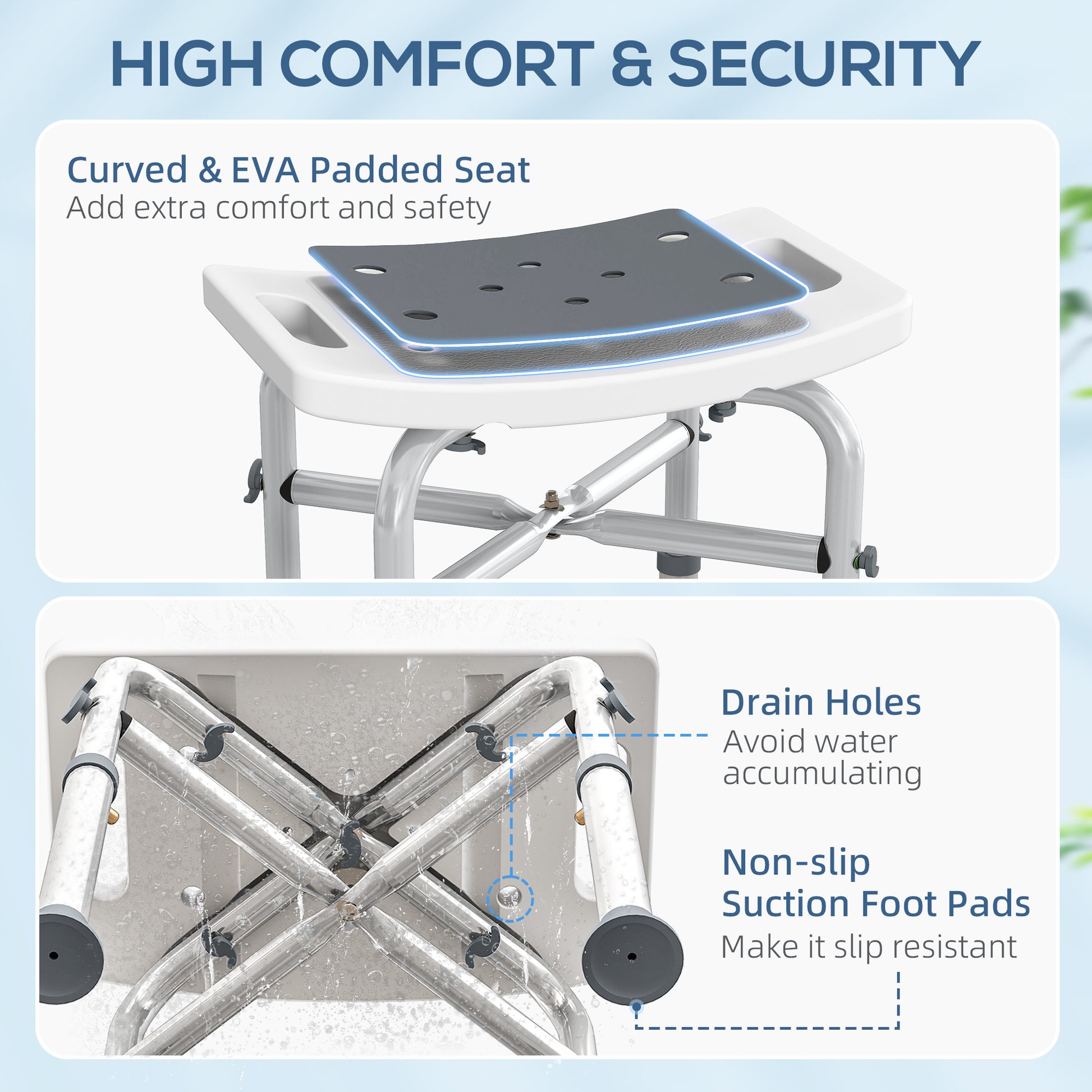 HOMCOM 44-51.5cm Aluminium Frame Shower/Bath Stool - Grey