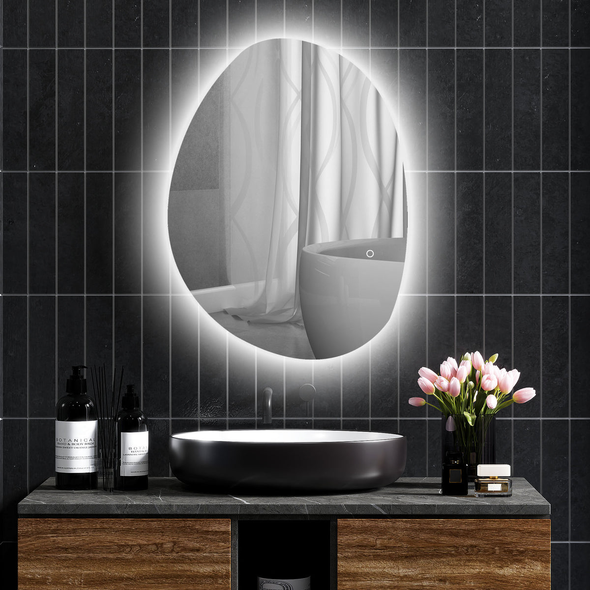 HOMCOM 80x60cm Bathroom Mirror with LED Lights, 3 Colours Dimmable, Anti-Fog, Memory & Touch Switch, IP44