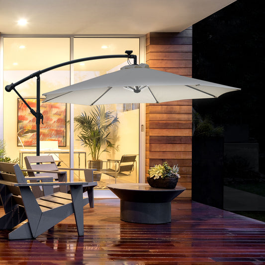 Outsunny Umbrella Parasol W/Solar Powered LED strips, Î¦2.95x2.45H m-Cream