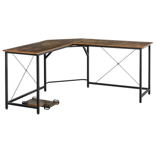 HOMCOM L-Shaped Desk, Gaming Desk, 150 x 150 x 75 cm, Corner Computer Desk for Study, Home Office, Bedroom, Rustic Brown