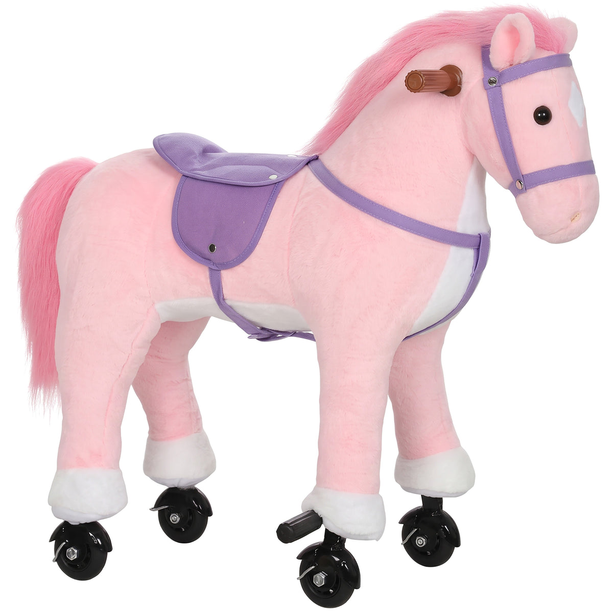 AIYAPLAY Rocking Horse, Plush Ride On Horse with Hoof Sounds, Music, Rolling Wheels and Pedal for 3-7 Years, Up to 50kg, Pink Default Title