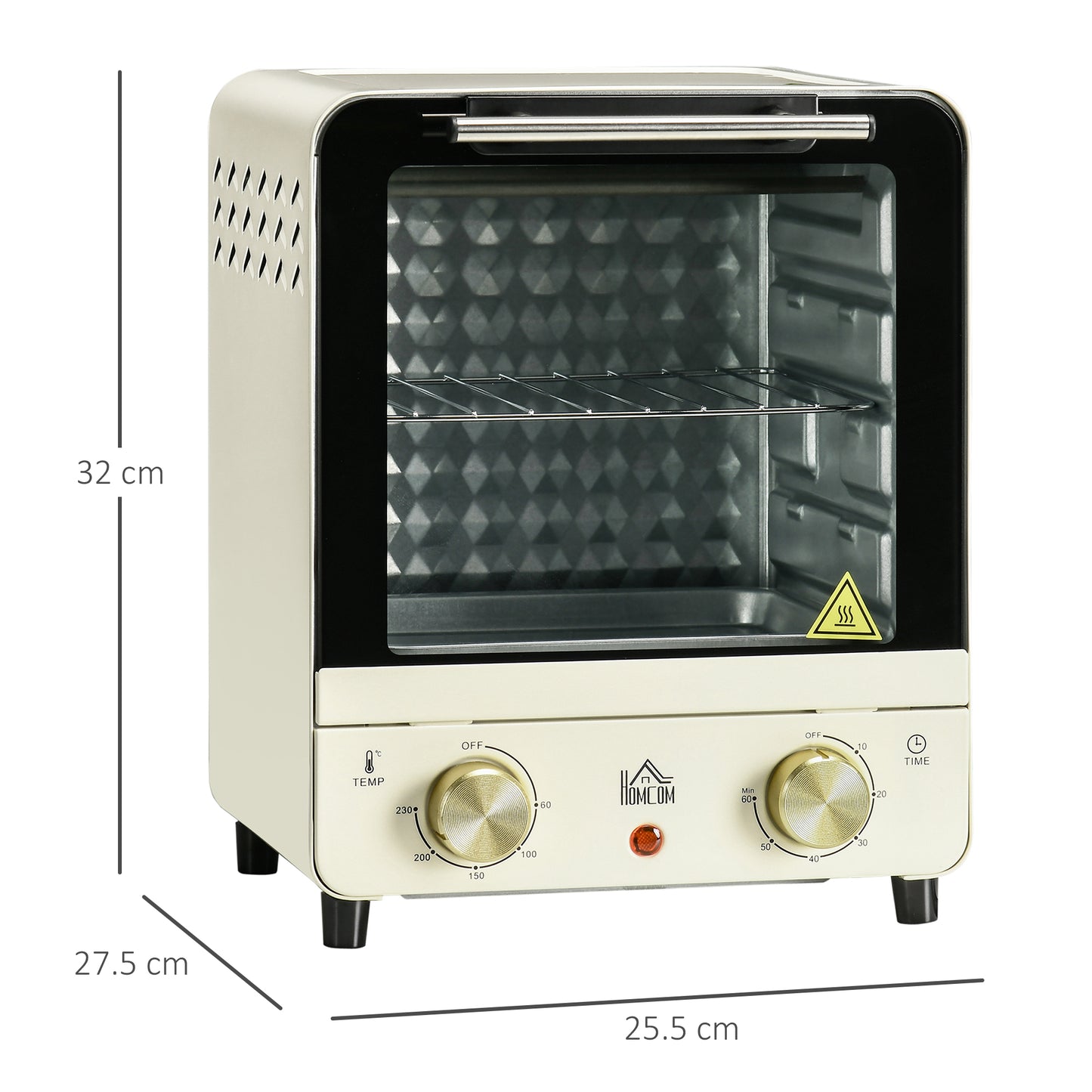 HOMCOM Mini Oven, 15 Litres Electric Oven and Grill with 60-230â„ƒ Adjustable Temperature, 60 Minute Timer, Include Baking Tray, Wire Rack and Crumb Tray, 1000W, Cream White