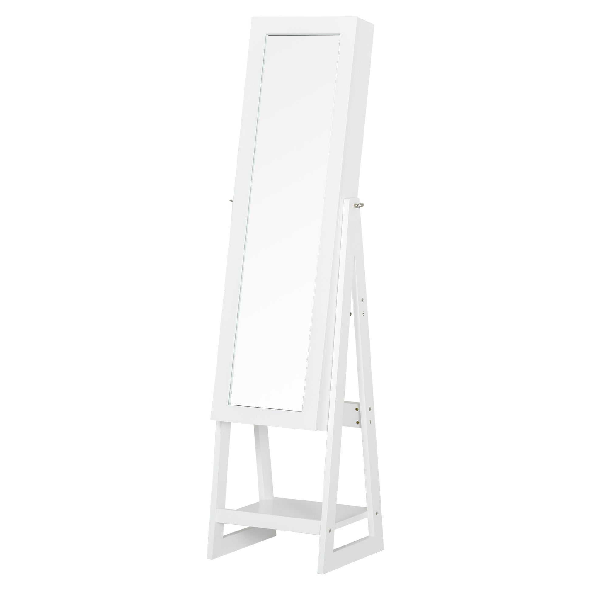 HOMCOM Jewellery Cabinet, Standing Mirror with LED Lights, Full-Length Mirror with Storage Drawers, Hooks and Shelves, Make-Up Armoire, Jewellery Organiser for Bedroom, White