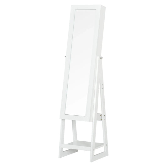 HOMCOM Jewellery Cabinet, Standing Mirror with LED Lights, Full-Length Mirror with Storage Drawers, Hooks and Shelves, Make-Up Armoire, Jewellery Organiser for Bedroom, White - LiamsBargains.co.uk