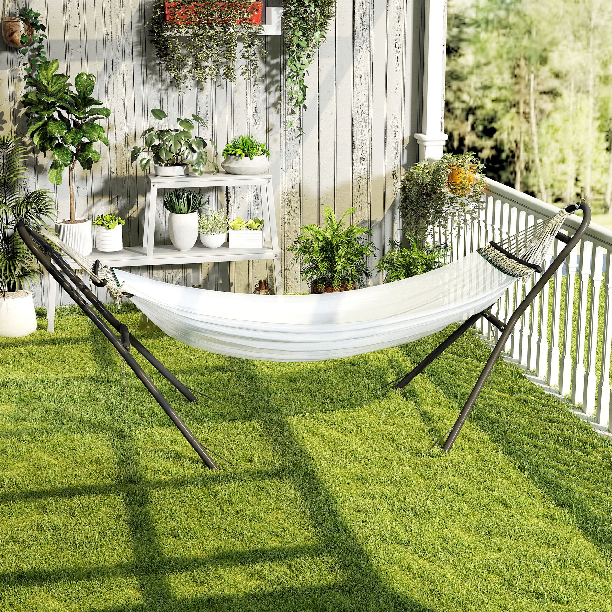Outsunny 9ft Hammock Stand Adjustable Hammock Frame with Non-Slip Feet for Indoor Outdoor, 150 kg Capacity, Black