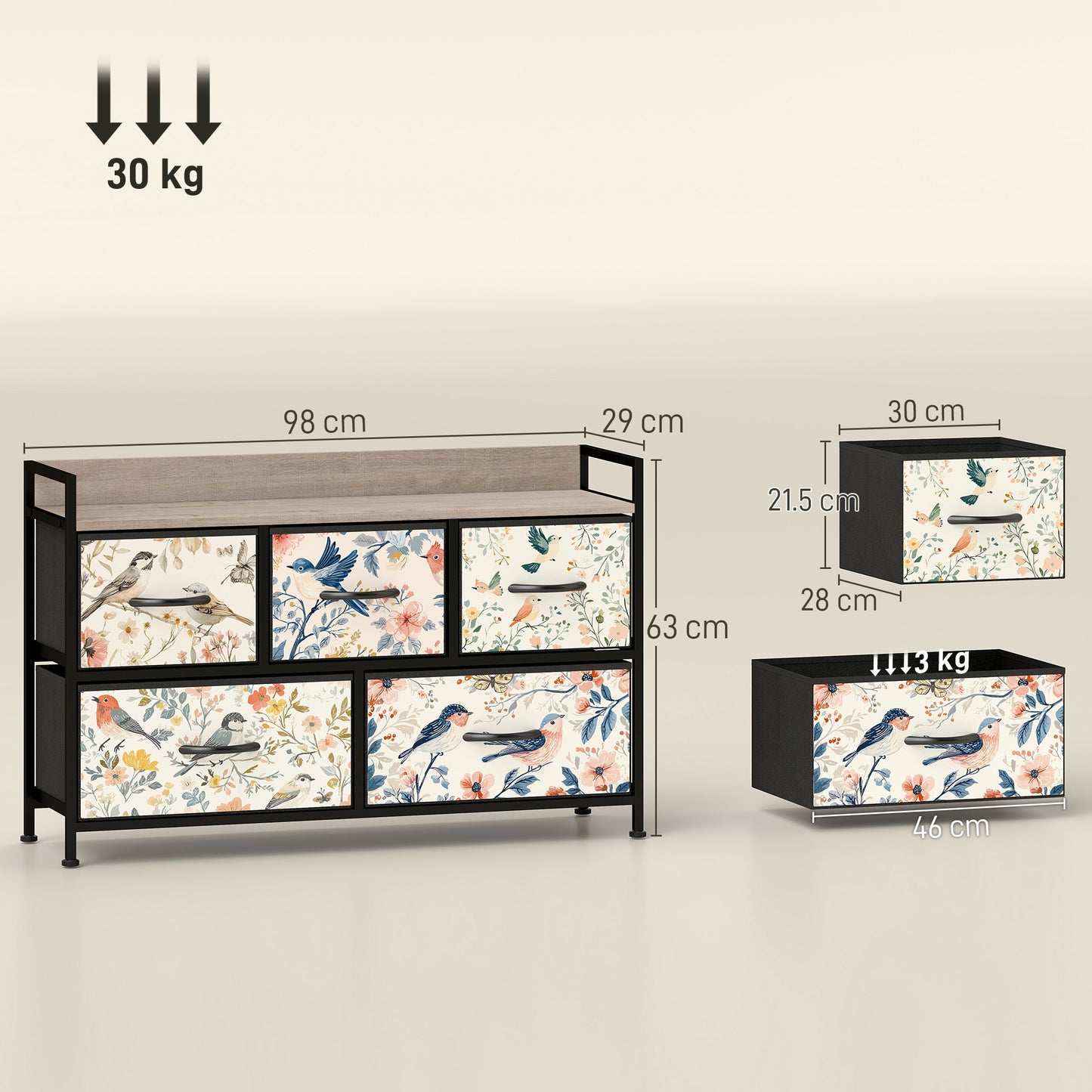 HOMCOM 5-Drawer Chest of Drawers - White