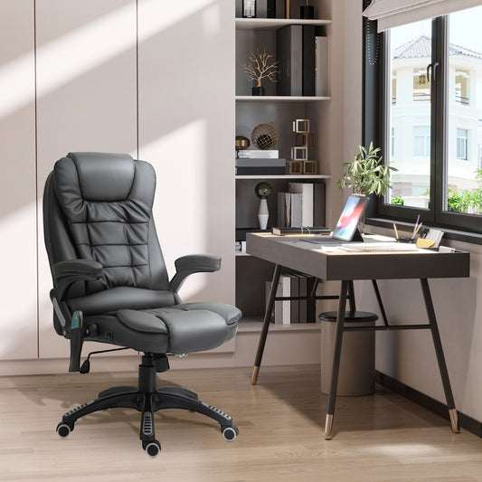 HOMCOM 6-Point Massage Office Chair with Seat Heated for Home Office, PU Leather High Back Executive Desk Chair with Adjustable Height and 360Â° Swivel for Work Study, Black