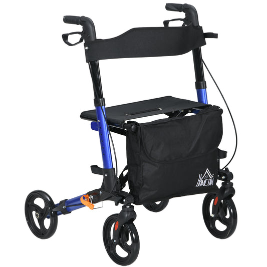 HOMCOM Portable Rollator Walker with 6 Adjustable Height and Dual Brakes for travel and Dailt Use, Blue