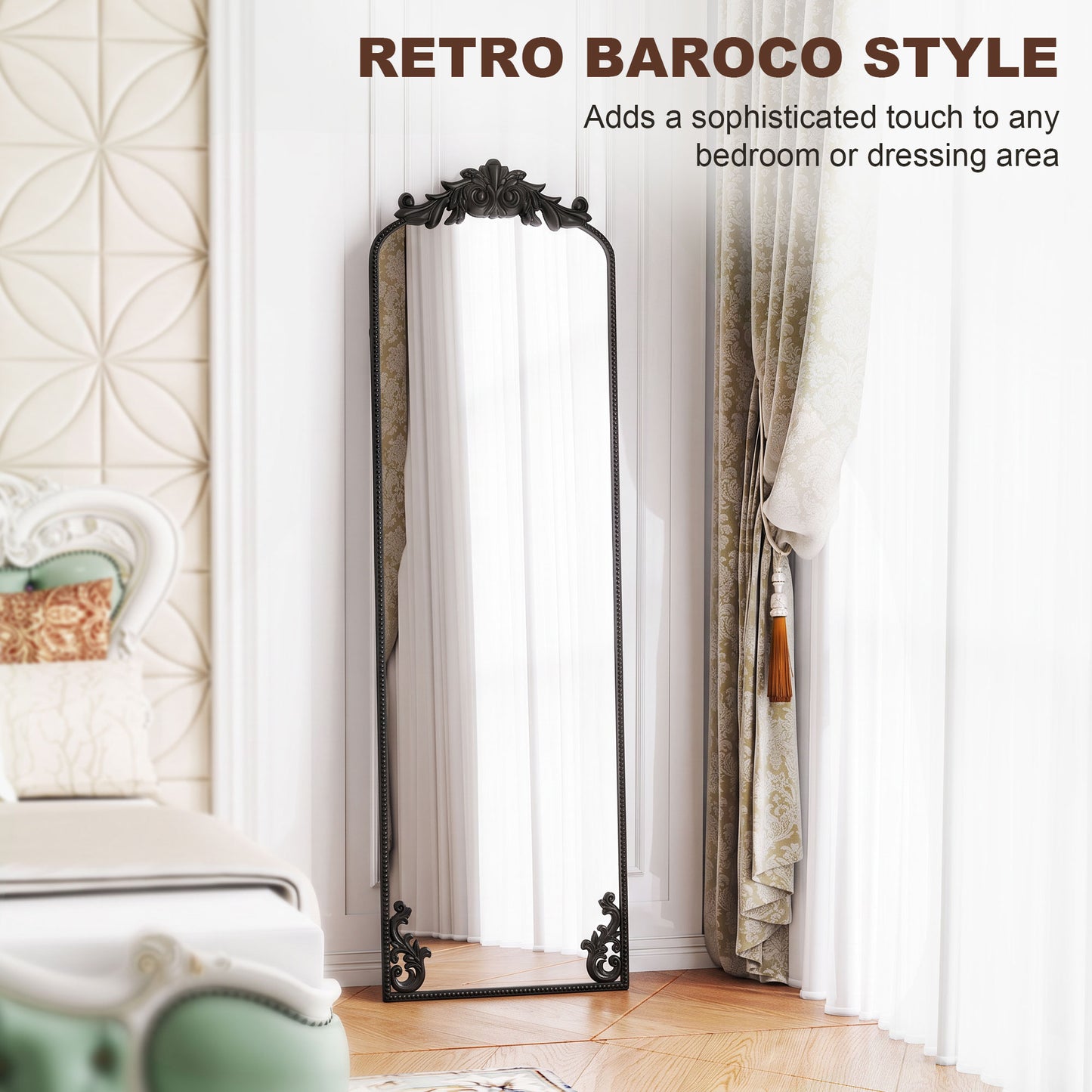 HOMCOM Floor Mirror, 50 x 160 cm Full Length Mirror with Baroque Metal Frame for Bedroom, Living Room, Dressing Room, Black