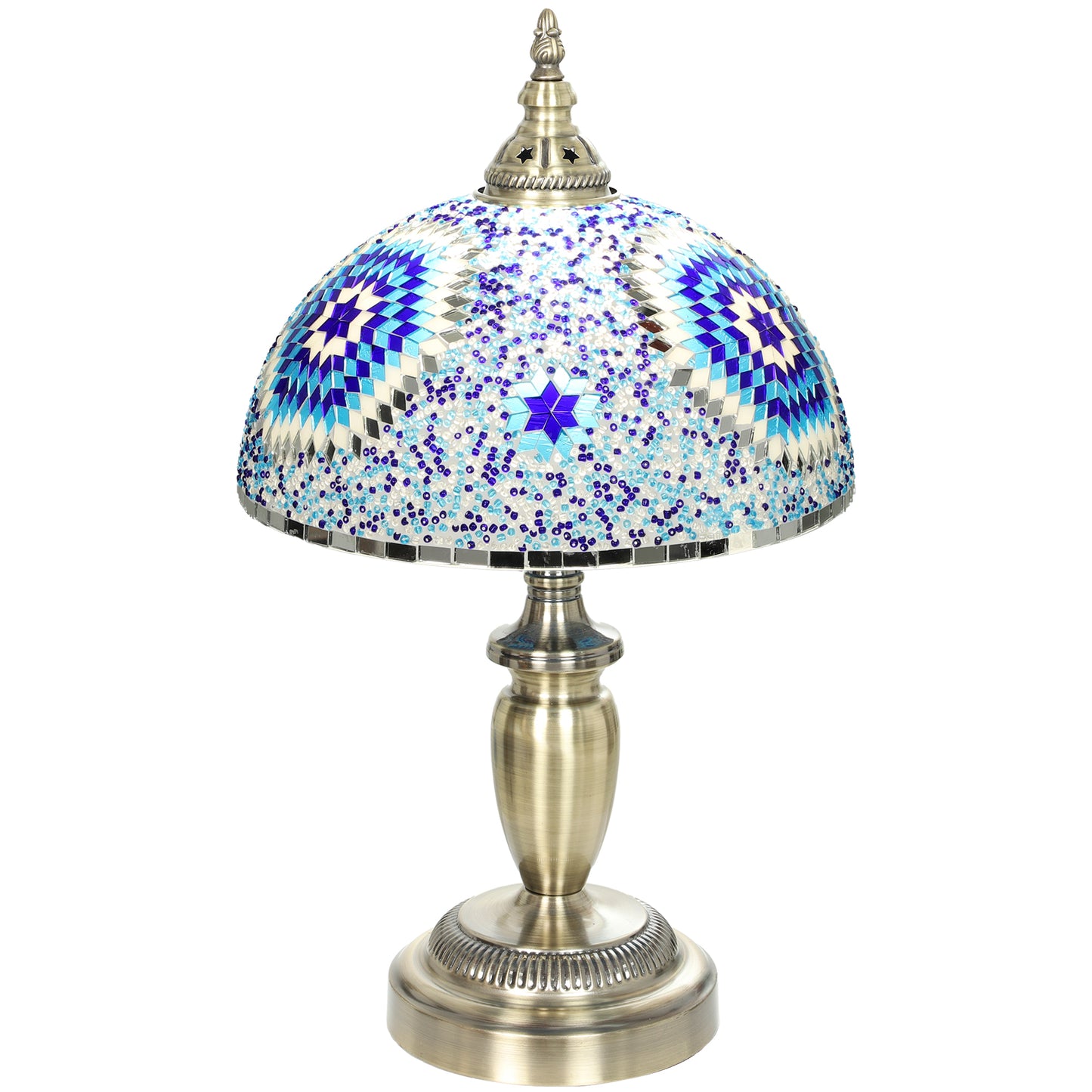HOMCOM Tiffany Lamp, Stained Glass Bedside Table Lamp with Button Switch and Metal Base, 12 x 12 x 20 Inches, Blue