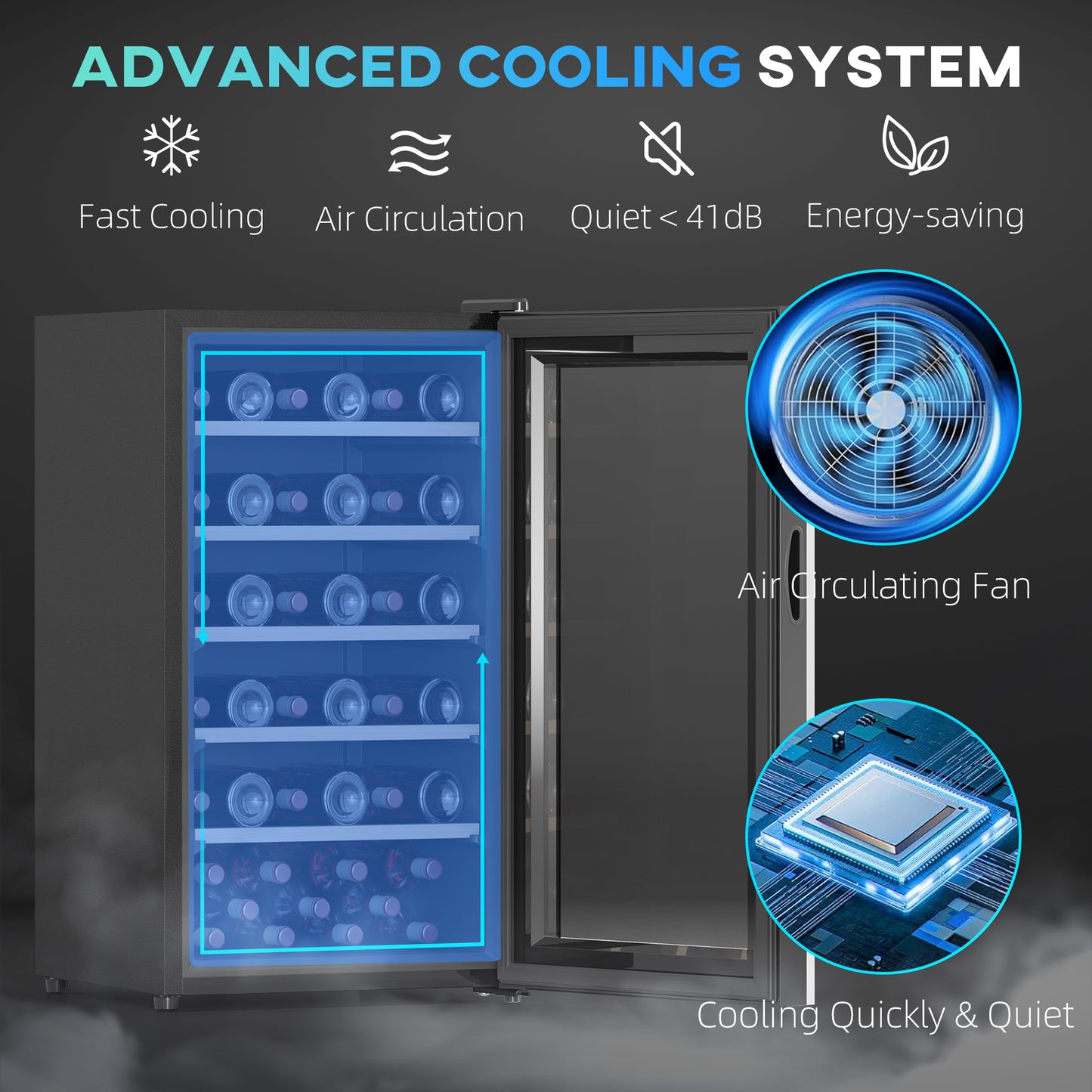 HOMCOM 41 Bottle Wine Fridge, 91 Litre Capacity, 45cm Freestanding Wine Cooler Fridge with Glass Door, LED Light, Digital Touch Screen, Temperature Control, Black