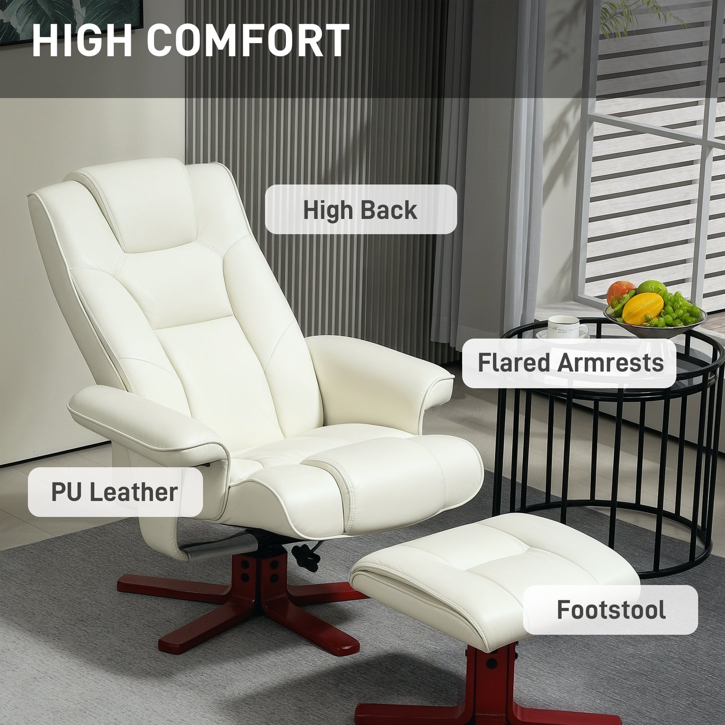 HOMCOM Faux Leather Manual Recliner and Footstool Set - Cream White