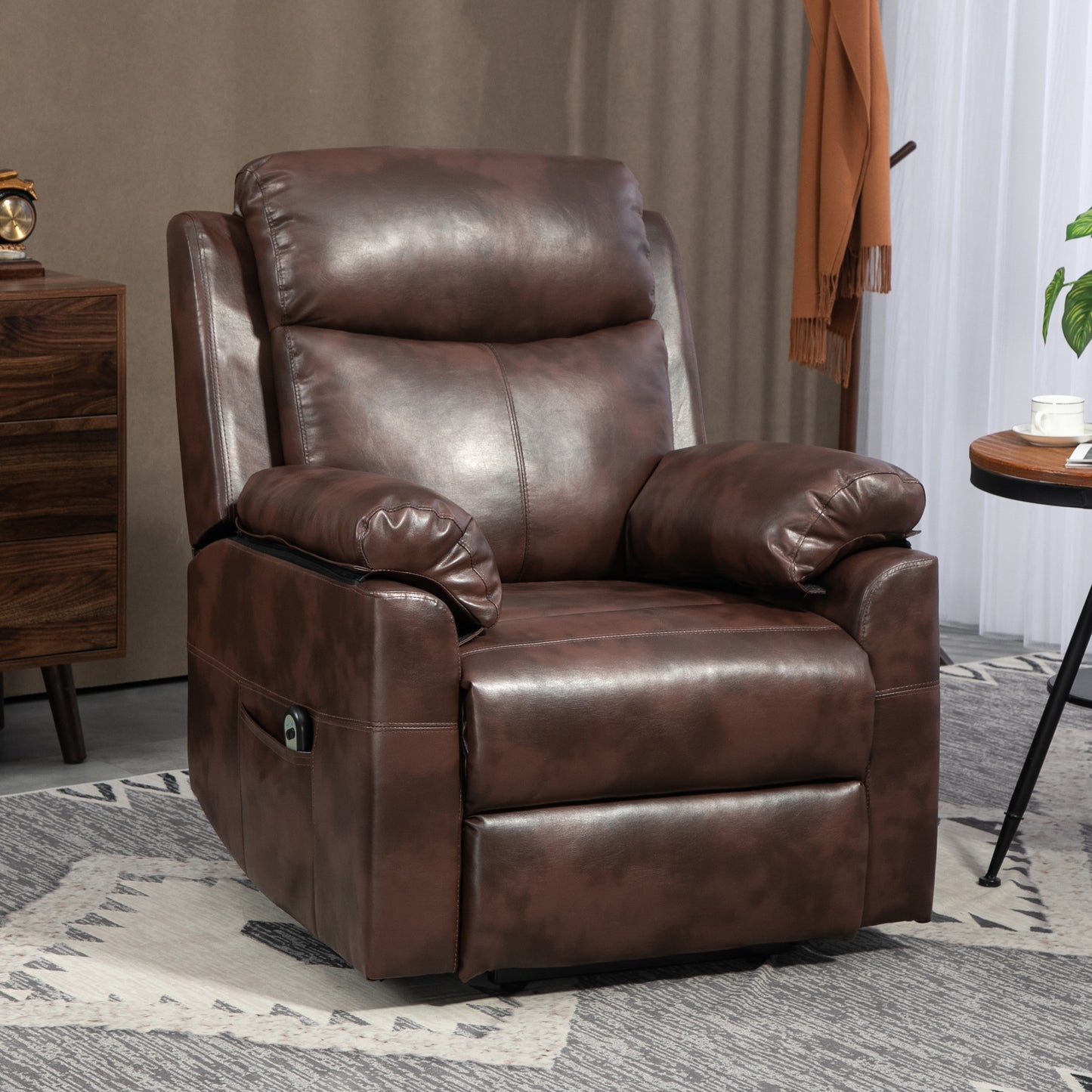 HOMCOM Faux Leather 70° Electric Riser Recliner Chair, Dark Brown
