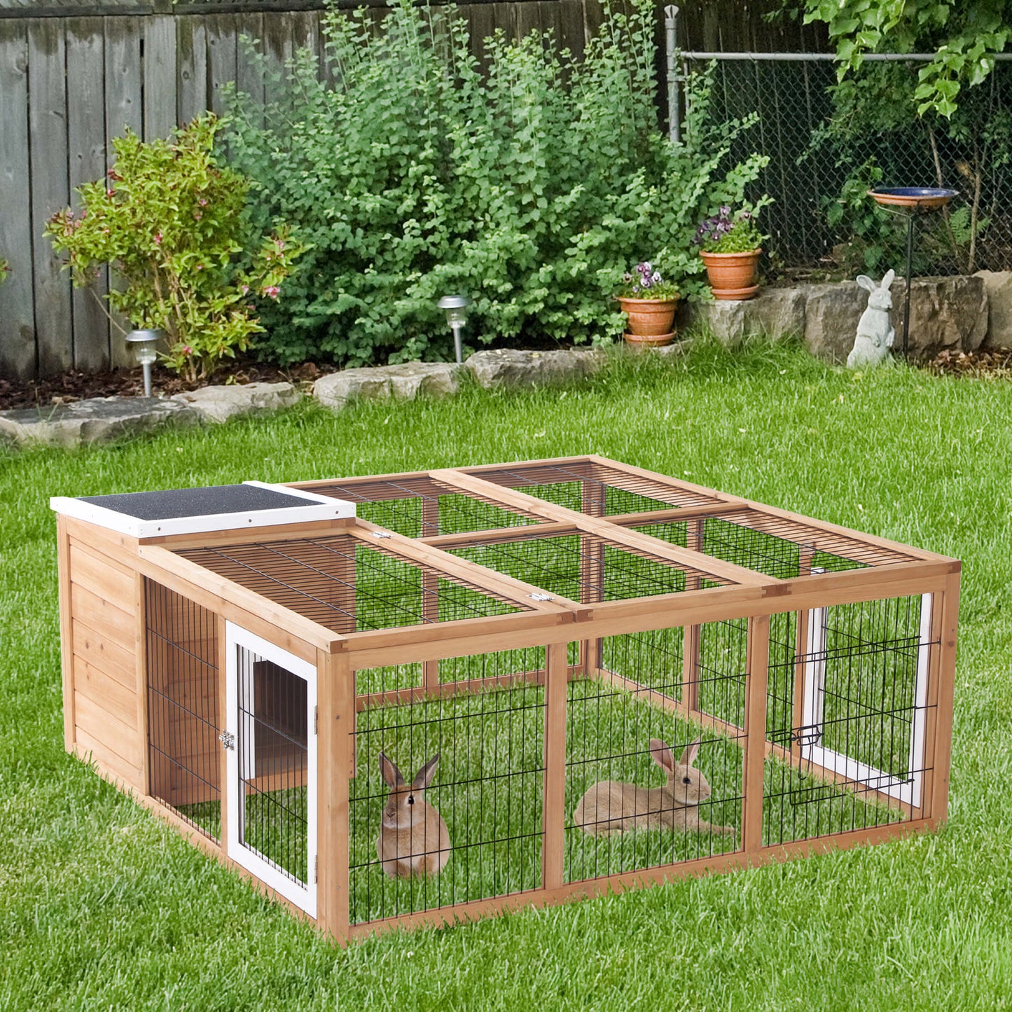 PawHut Rabbit Hutch Outdoor, Guinea Pig House, Bunny Run Cage with Openable Top for 1-2 Rabbits, 123 x 120 x 52cm, Yellow