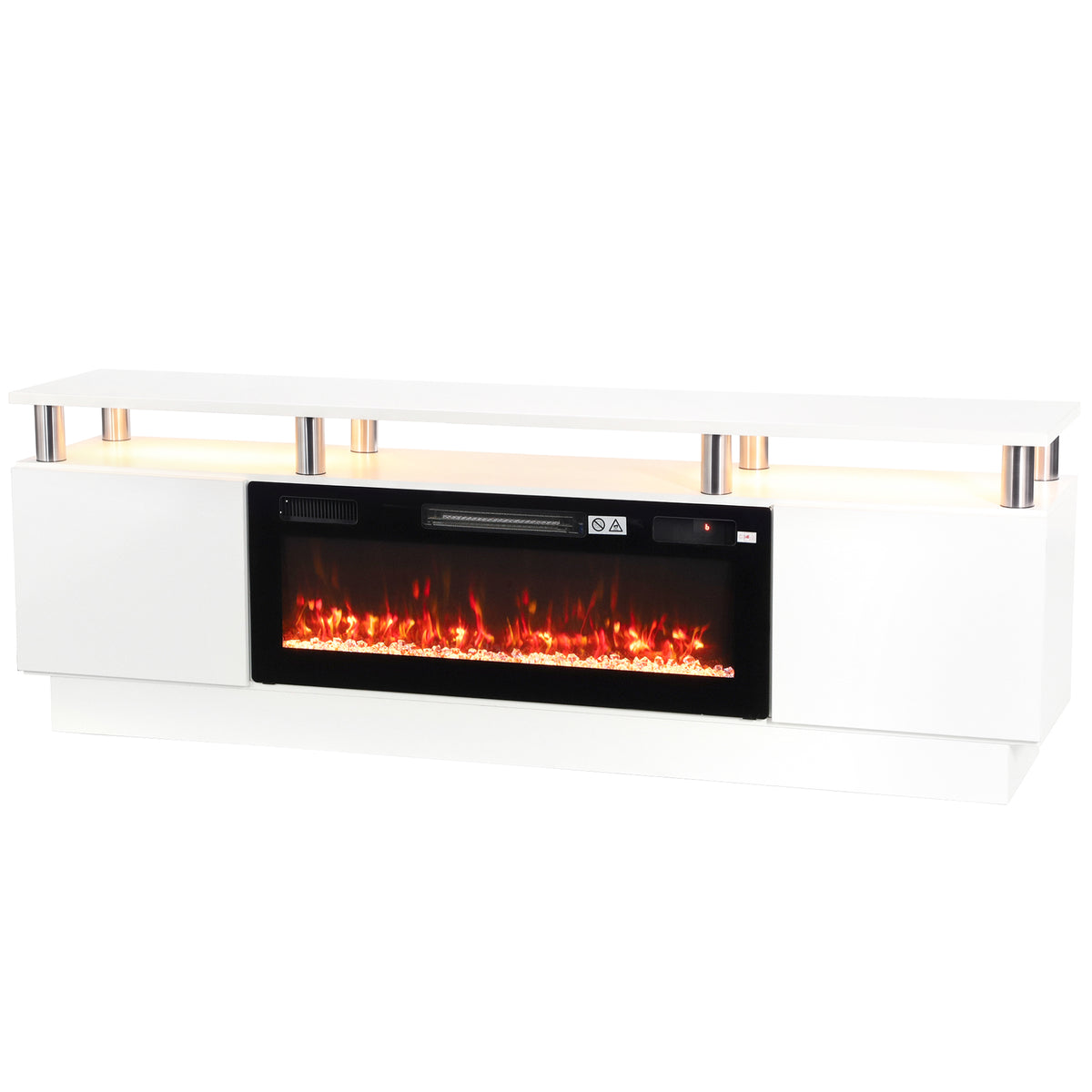 HOMCOM Electric Fireplace TV Stand for 80" TVs, 1800W LED Light Entertainment Center with Adjustable Flame, Remote, White Default Title