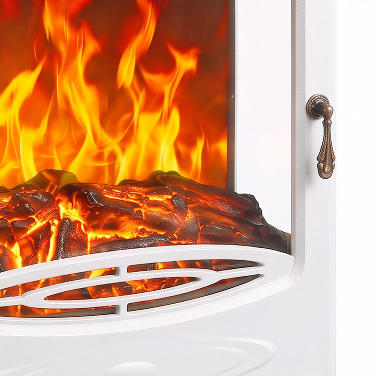 HOMCOM 900W/1800W Freestanding Electric Fireplace, Room Heater with Adjustable Artificial Flame, 3-Sided Tempered Glass, White
