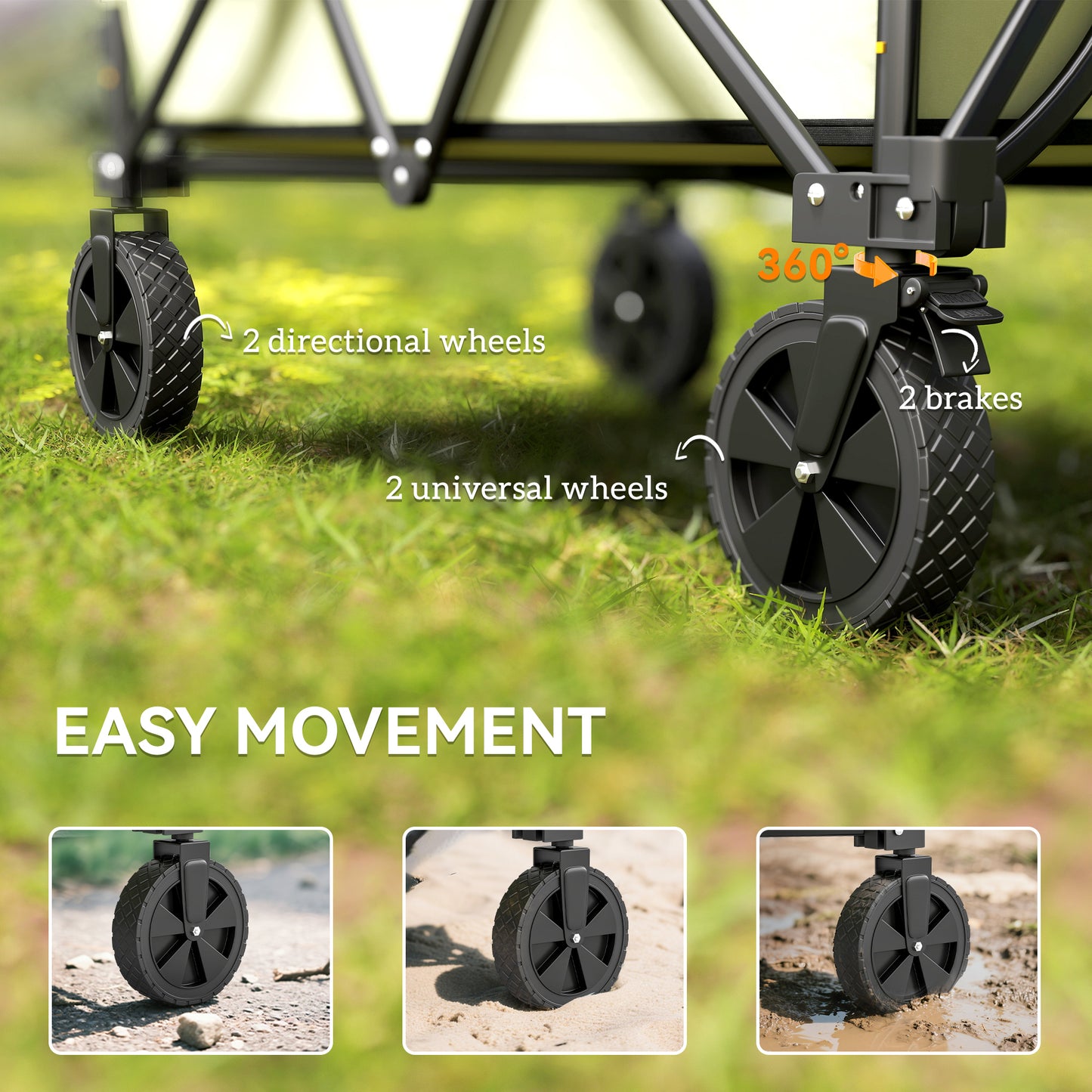 Outsunny Folding Garden Trolley, 180L Wagon Cart with Extendable Side Walls, for Beach, Camping, Festival, Green