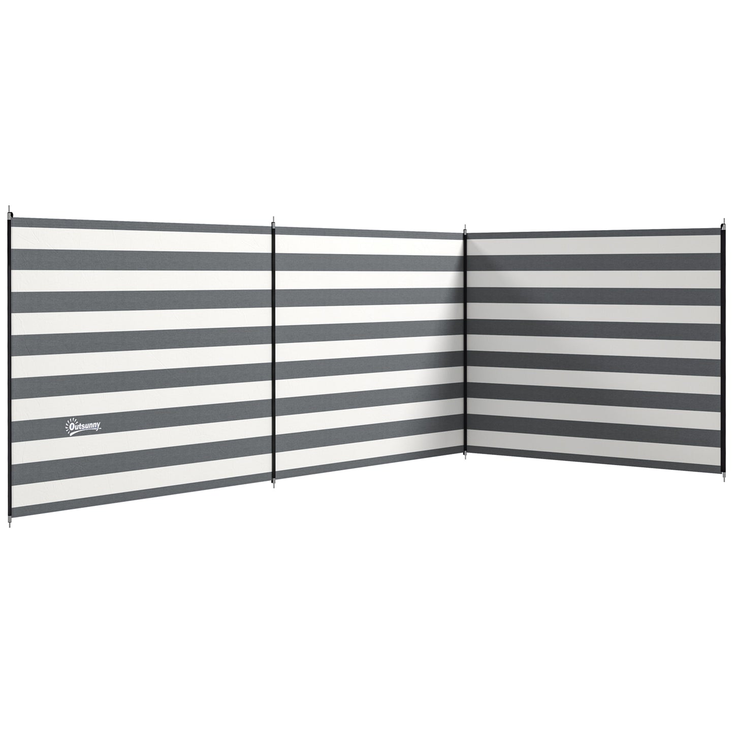 Outsunny 4 Pole Camping Windbreaks, Beach Wind Shield Shelter with Carry Bag and Steel Poles, 540cm x 150cm, Grey and White Default Title