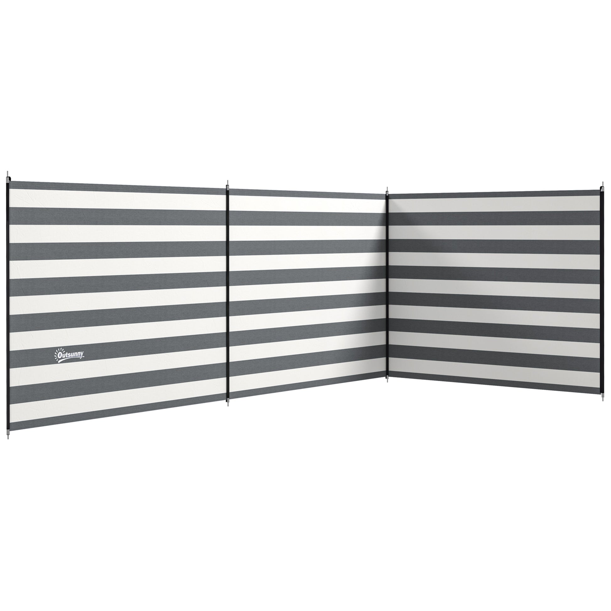 Outsunny 4 Pole Camping Windbreaks, Beach Wind Shield Shelter with Carry Bag and Steel Poles, 540cm x 150cm, Grey and White Default Title