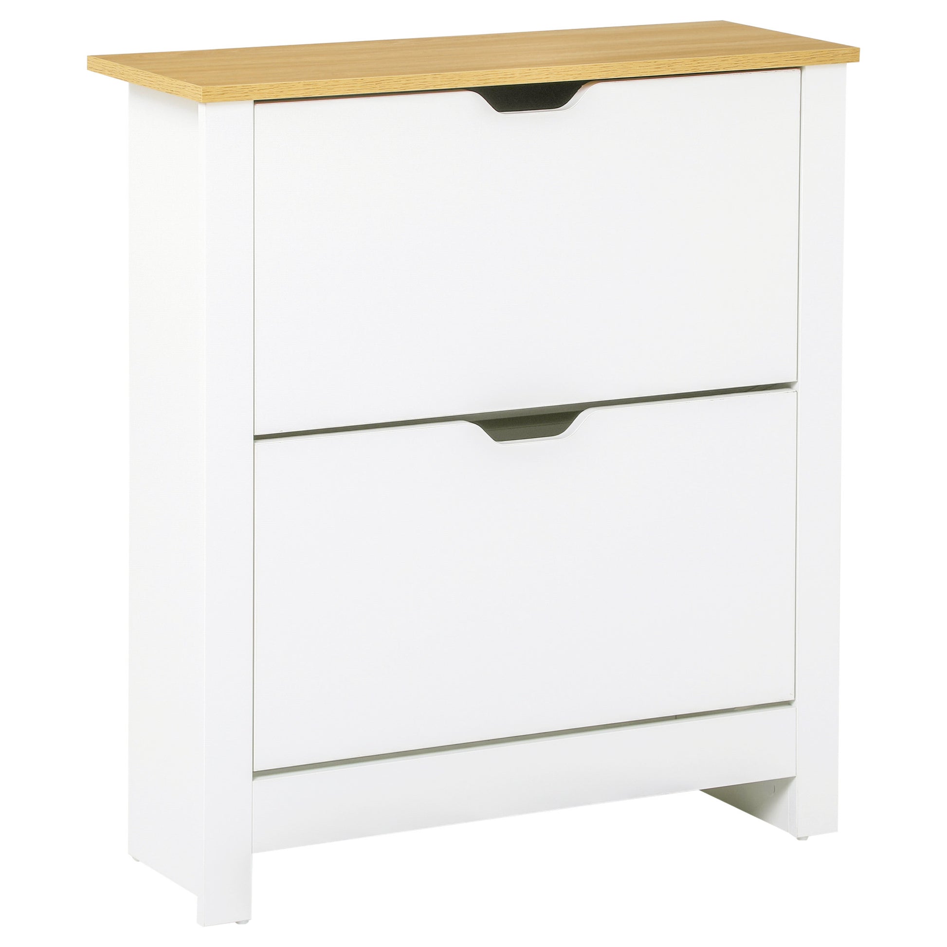 HOMCOM Narrow Shoe Cabinet, Space Saving Shoe Storage Cabinet with 2 Flip Drawers and Adjustable Shelves for 6-12 Pairs of Shoes for Hallways and Living Room, White