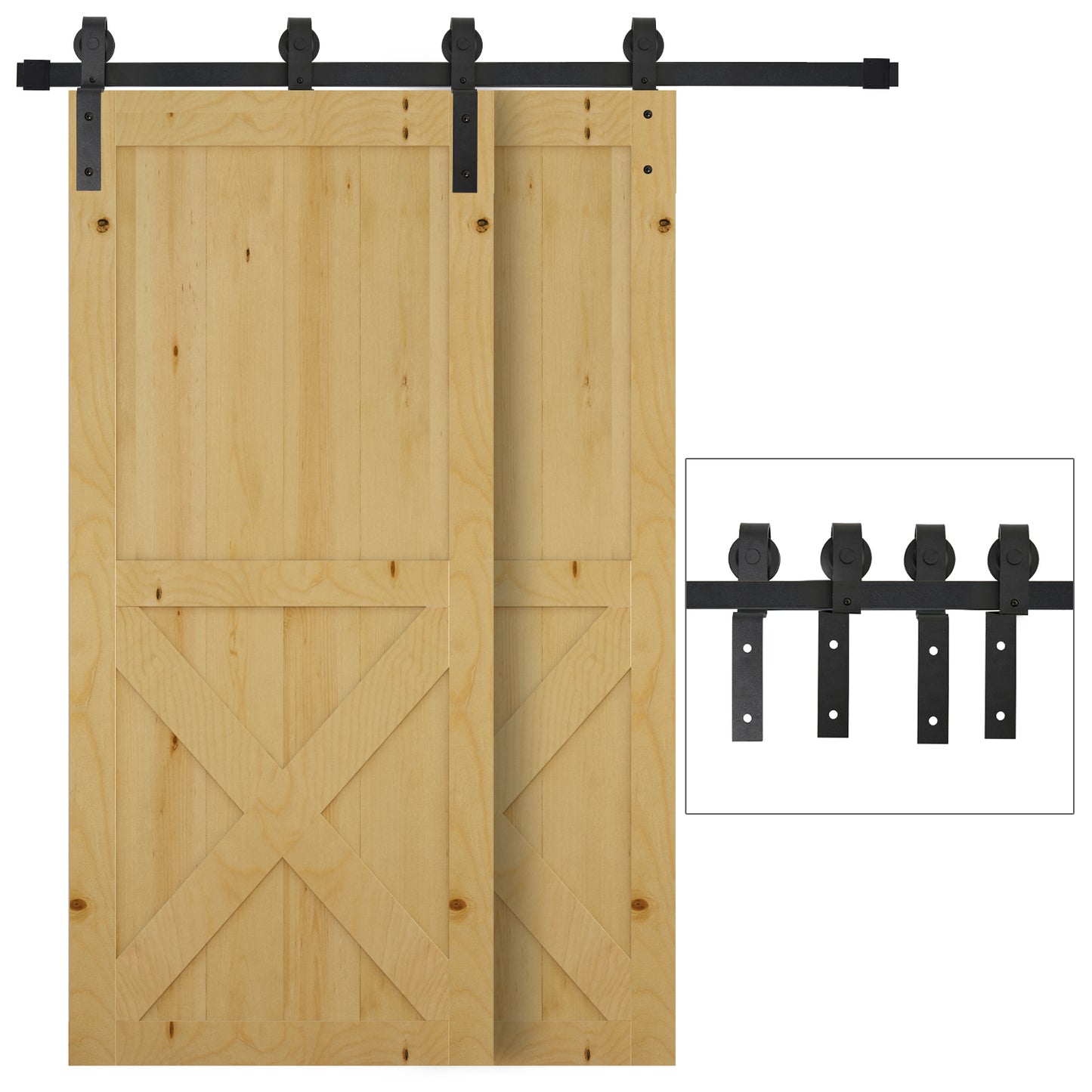HOMCOM 6.6FT/200cm Sliding Barn Door Hardware Track Kit, 90kg Heavy Duty Carbon Steel Sliding Door Rail for 2 Doors, Black