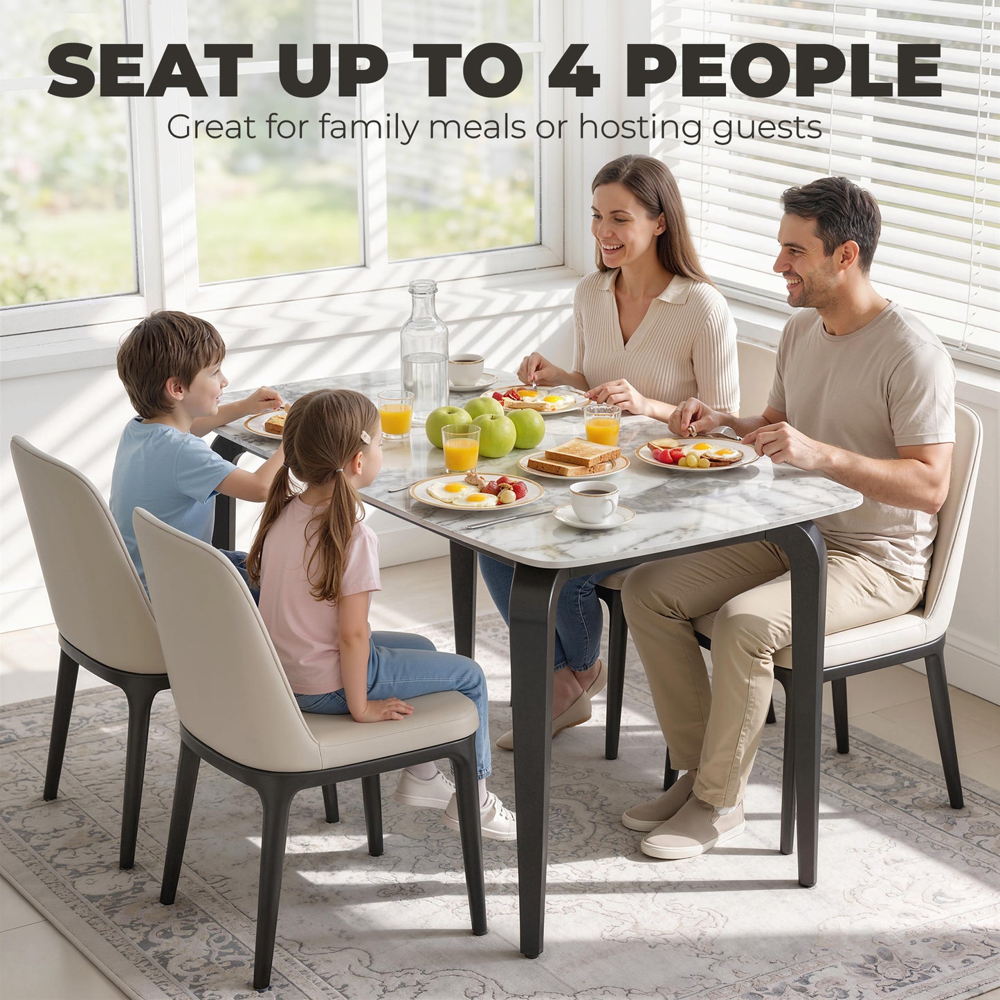 HOMCOM Dining Table for 4, Modern Kitchen Table with Sintered Stone Tabletop, Metal Legs, White