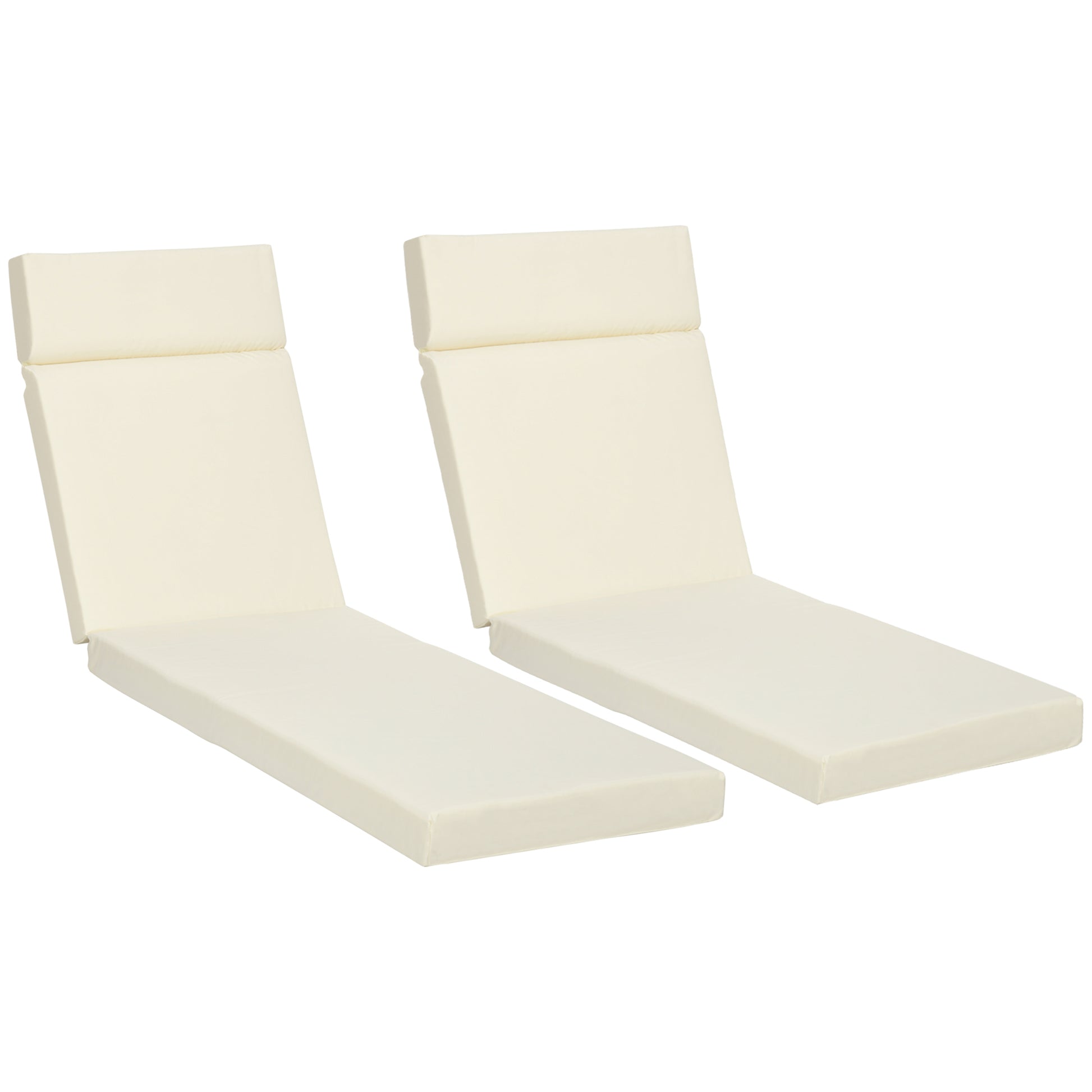Outsunny Set of 2 Sun Lounger Cushions, Replacement Cushions for Rattan Furniture with Ties, 196 x 55 cm, Cushion ONLY, Cream White Default Title