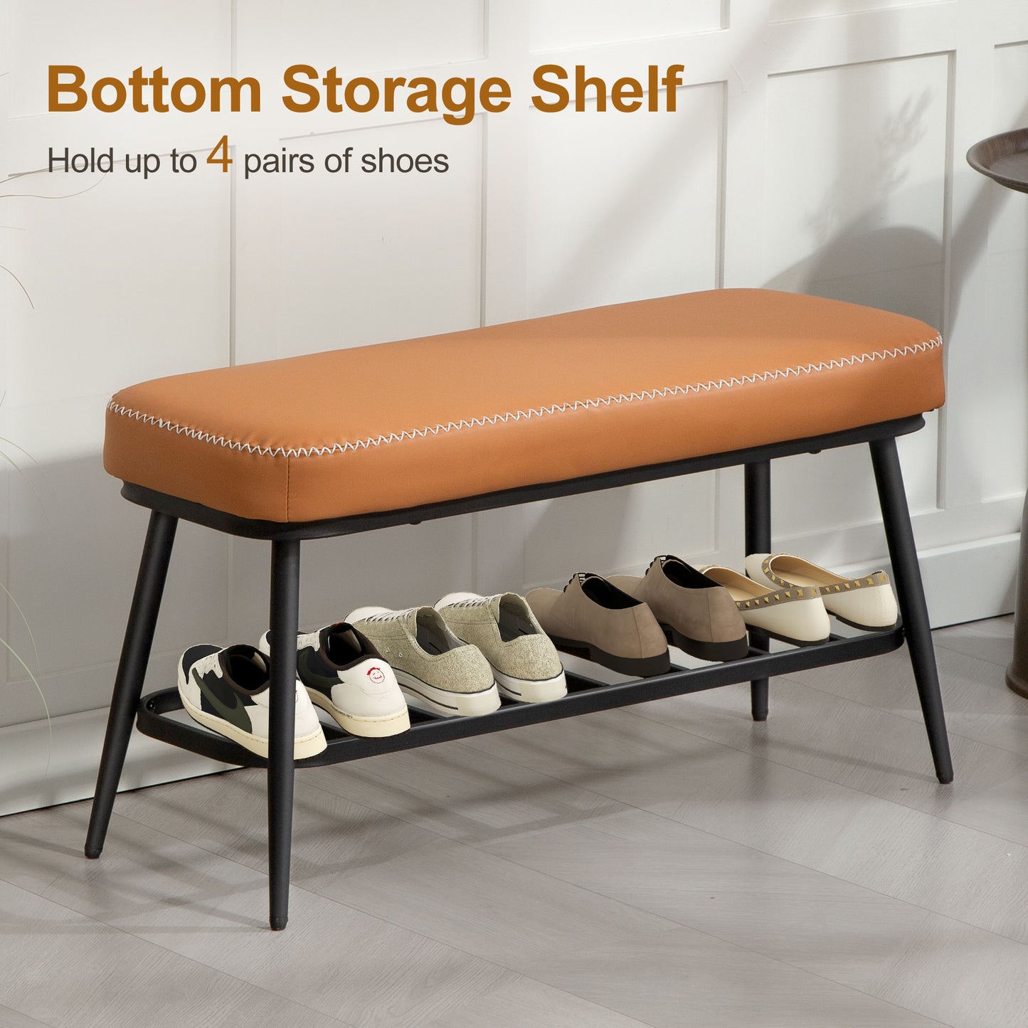HOMCOM PU Leather Shoe Storage Bench - Brown