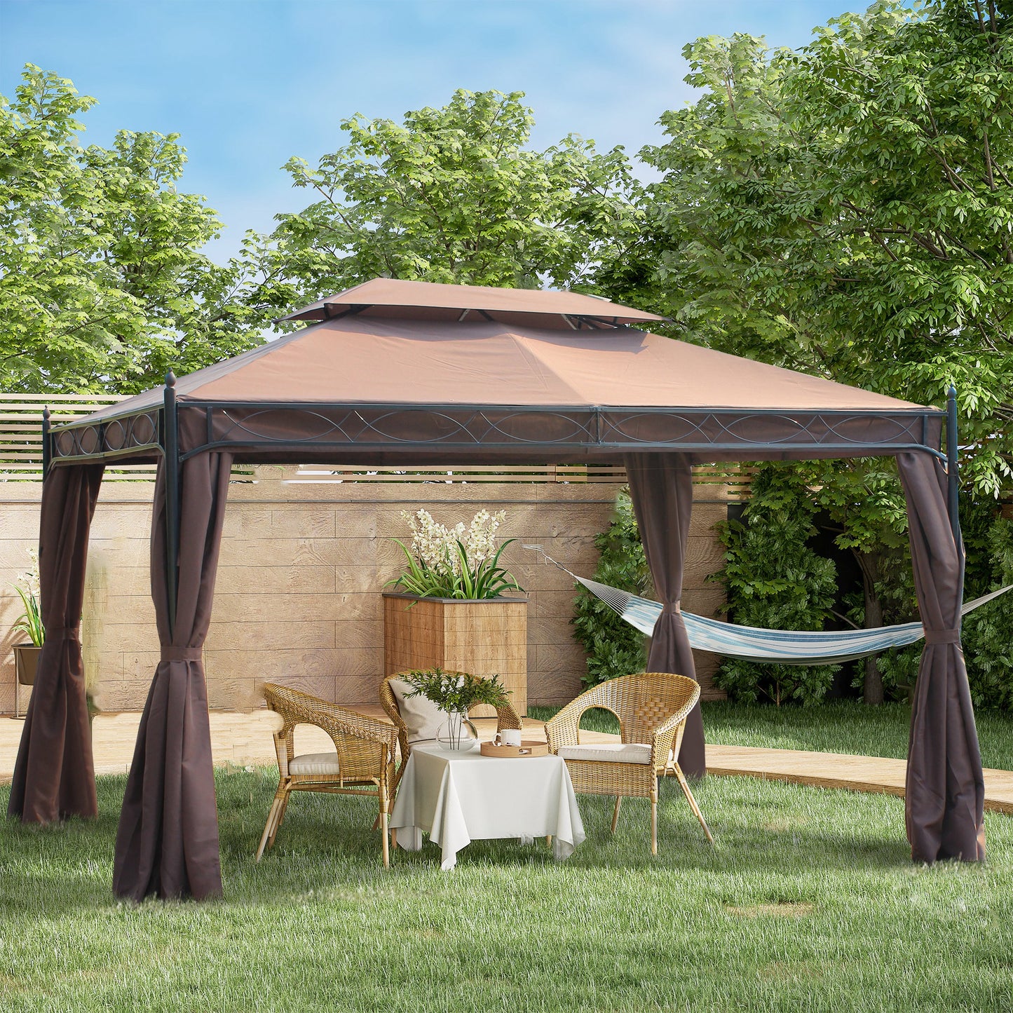 Outsunny 3 x 4m Garden Gazebo, DoubleÂ Roof Marquee Canopy Shelter with Sidewalls, SolidÂ SteelÂ FrameÂ forÂ Garden,Â Lawn,Â BackyardÂ andÂ Deck