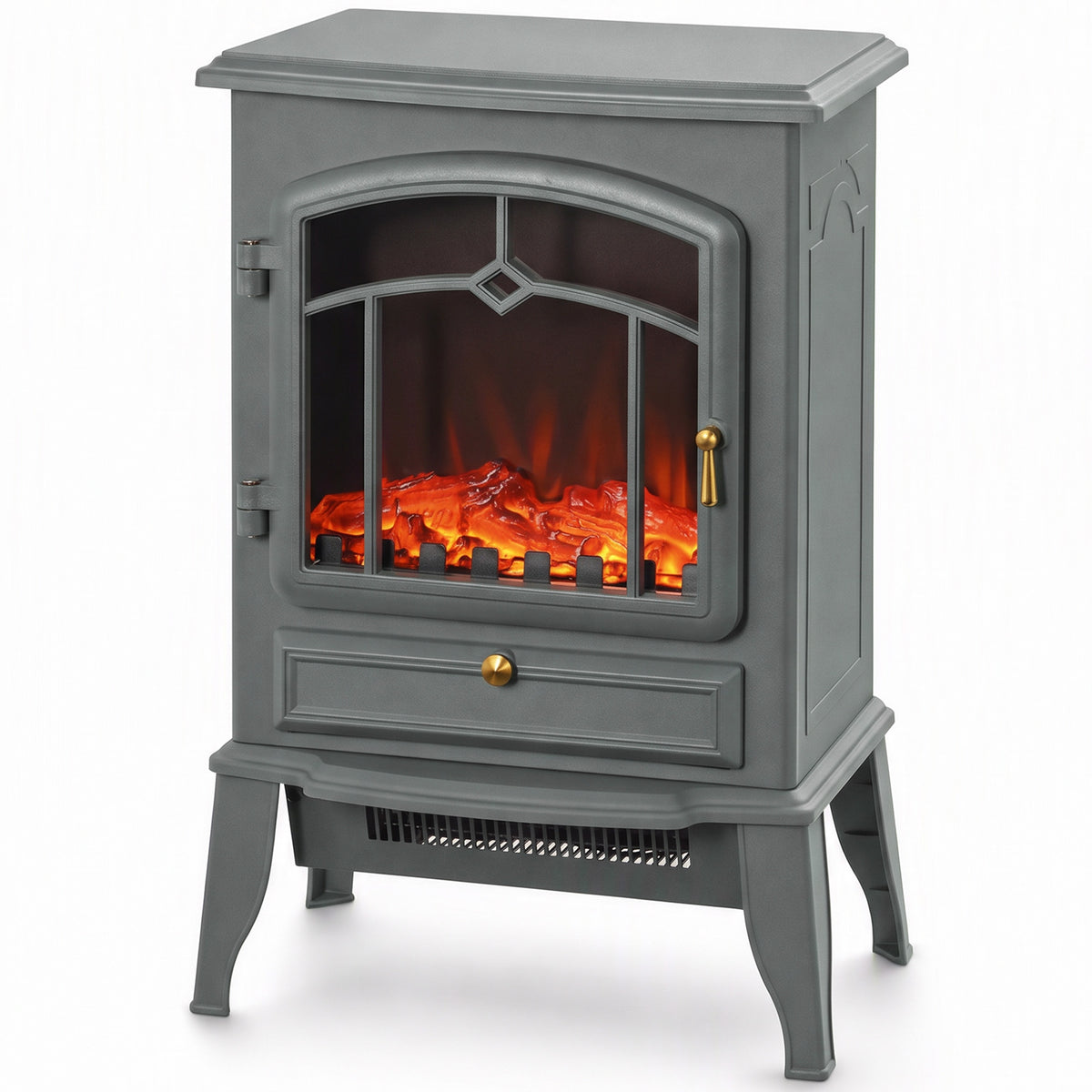 HOMCOM Electric Fireplace Stove, 1000W/2000W, Electric Fire Heater with LED Flame Effect, Adjustable Thermostat, Grey Default Title