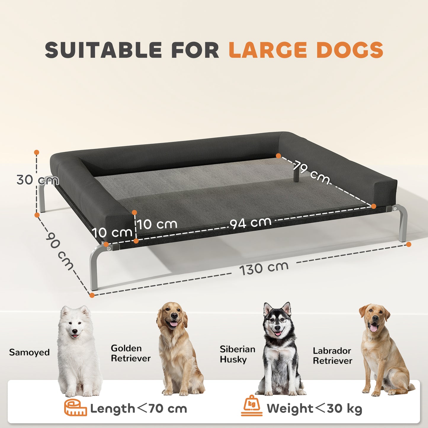  this raised dog bed's middle mesh design offers excellent air circulation