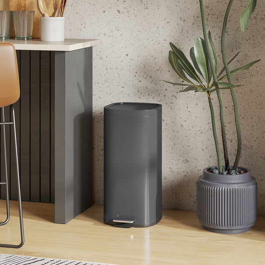 HOMCOM 30L Kitchen Bin, Compact Pedal Bin with Soft-Close and Stay-Open Lid, Removable Bucket for Kitchen, Home, Office, Black