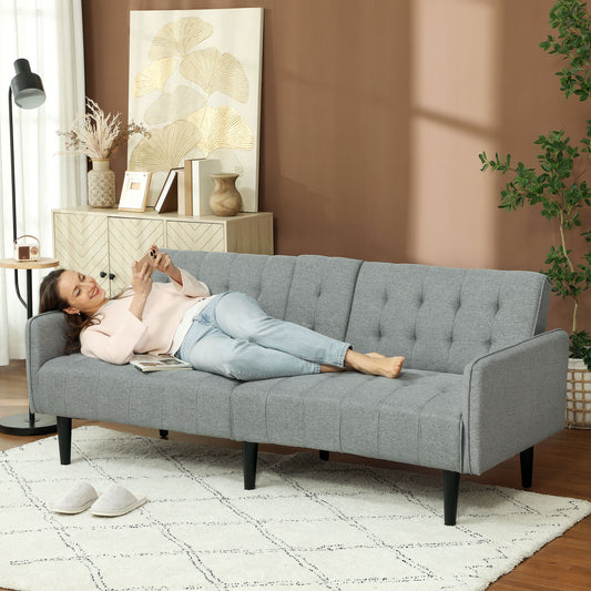 HOMCOM Three-Seater Sofa Bed, with Cupholders - Light Grey