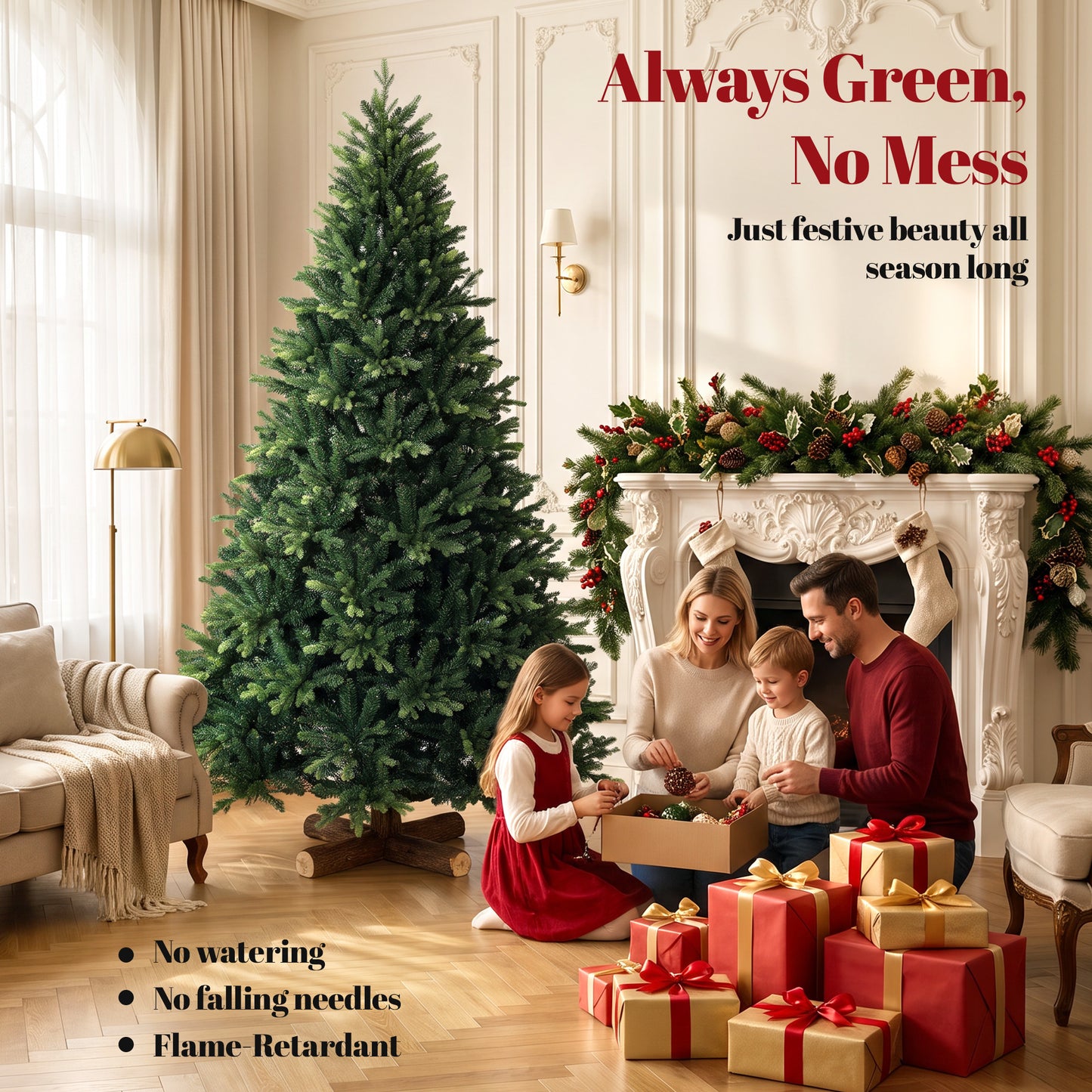 HOMCOM Artificial Christmas Tree, Hinged Xmas Tree with 3834 PE & PVC Branch Tips, 7ft, Green