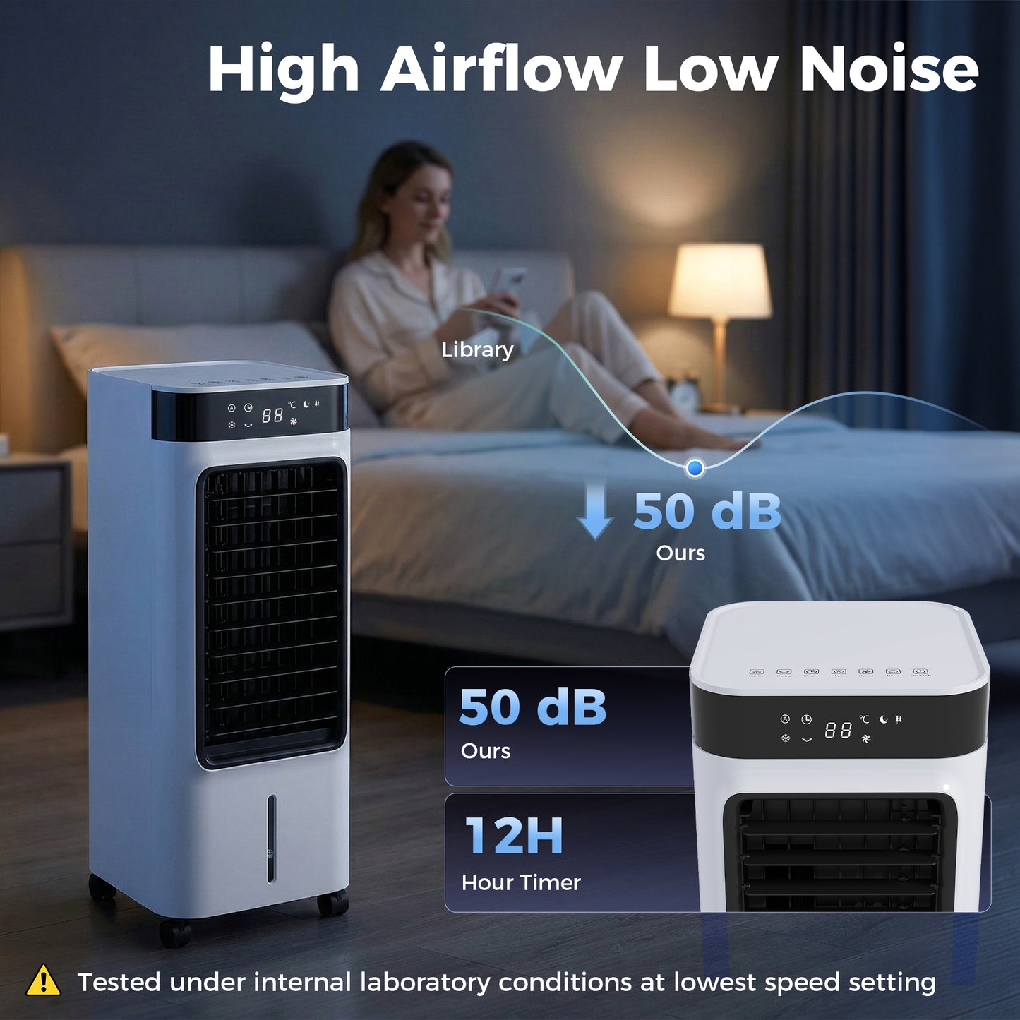 HOMCOM Portable Air Cooler, 3-In-1 Evaporative Air Cooler with 7 Litre Water Tank, 48Â° Oscillation, White