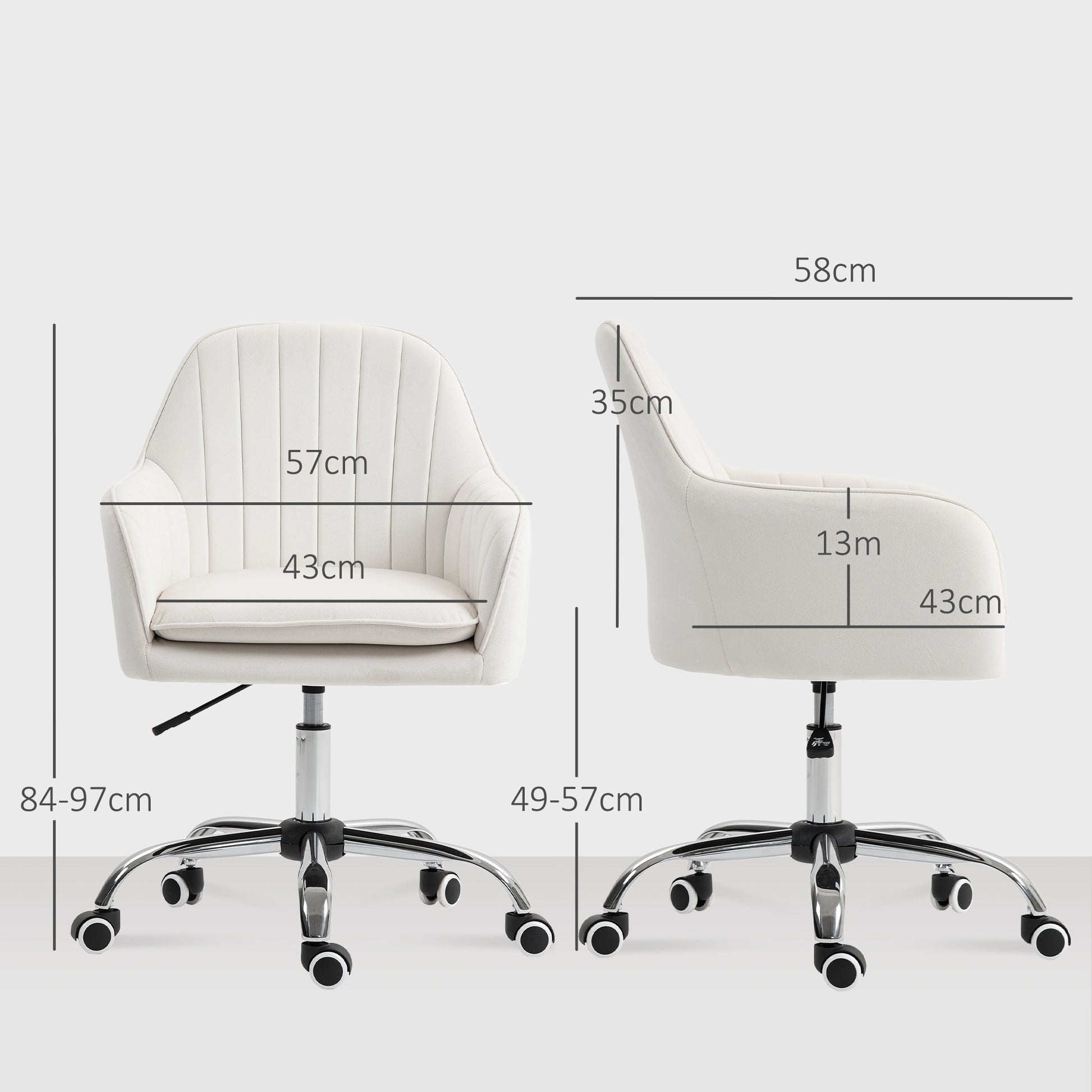 HOMCOM Velvet-Feel Office Chair with Adjustable Height and Wheels - Cream White
