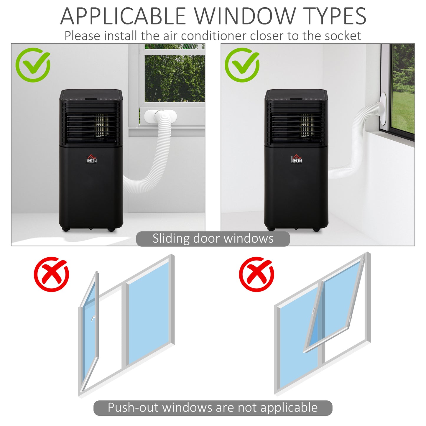 HOMCOM 5000 BTU 4-In-1 Portable Air Conditioner Unit Cooling Dehumidifying Ventilating  for Room up to 18mÂ², with Fan, Remote, 24H Timer, Window Mount Kit, R290, A Energy Efficiency