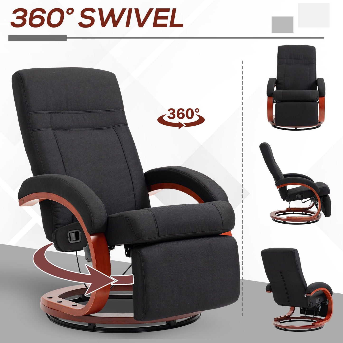 HOMCOM 135Â° Manual Reclining Swivel Chair, with Footrest - Black