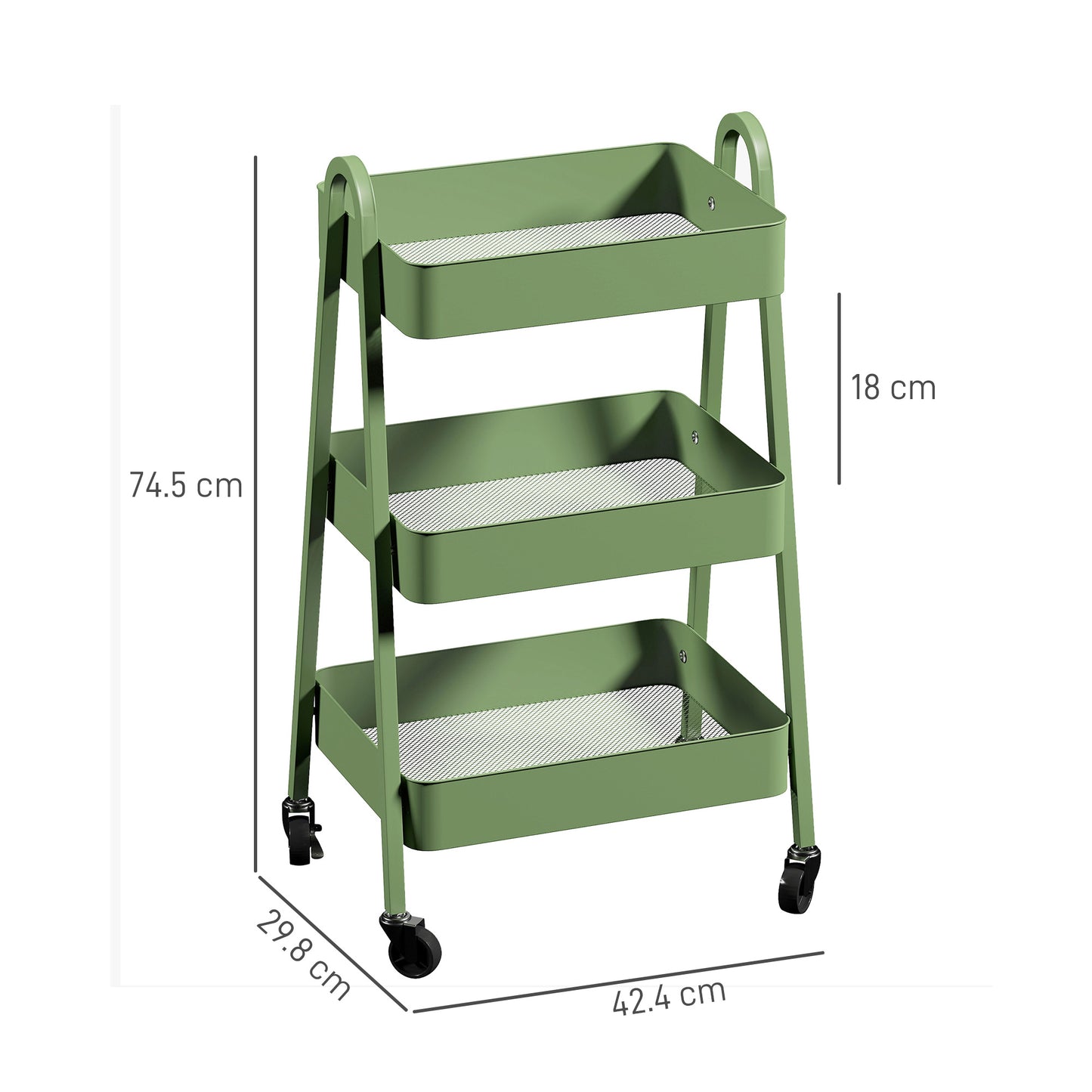 HOMCOM Three-Tier Storage Trolley - Green