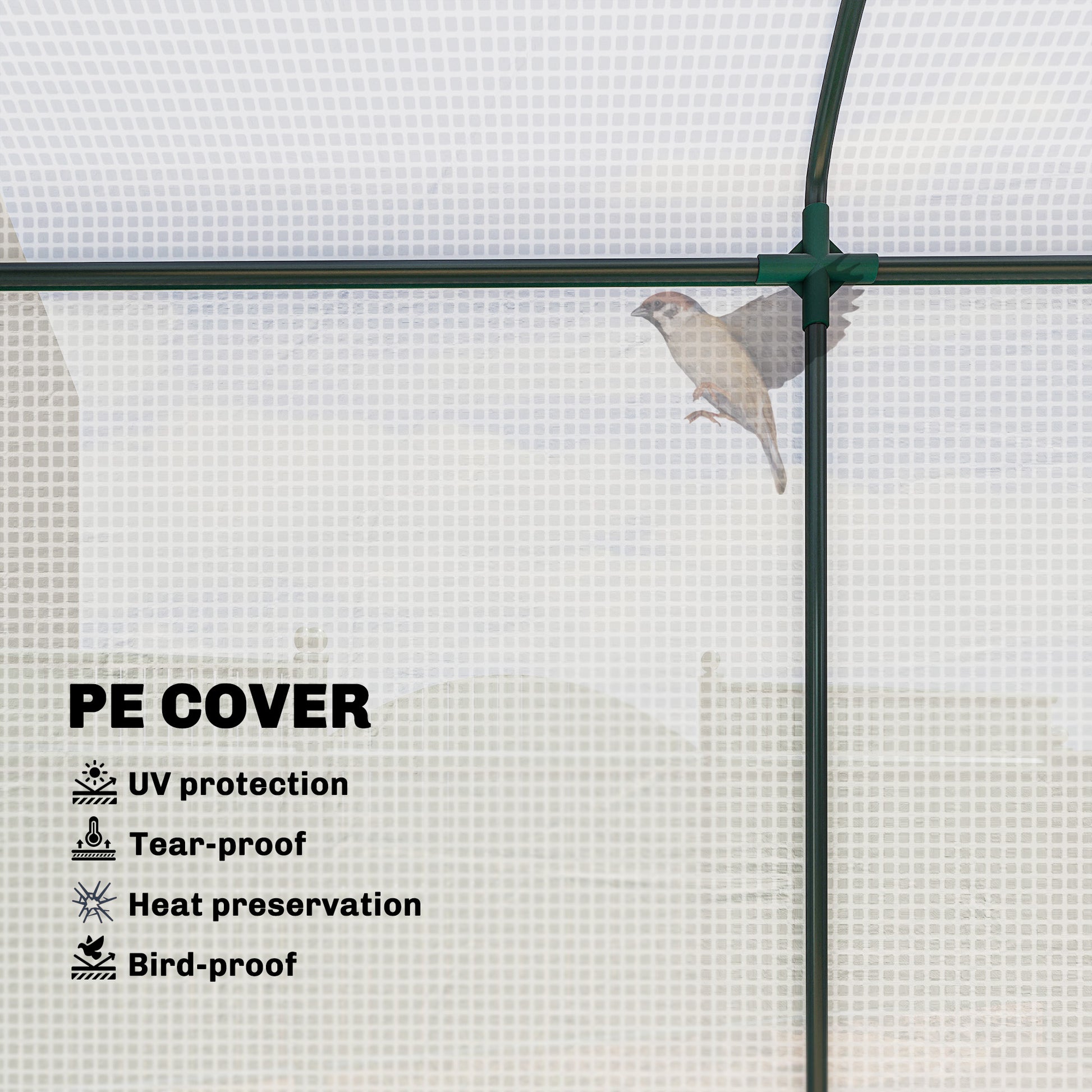 Outsunny Mini Greenhouse, Garden Tomato Growhouse with Roll-Up Door and 2 Mesh Windows, PE Cover, 200 x 75 x 188 cm, White