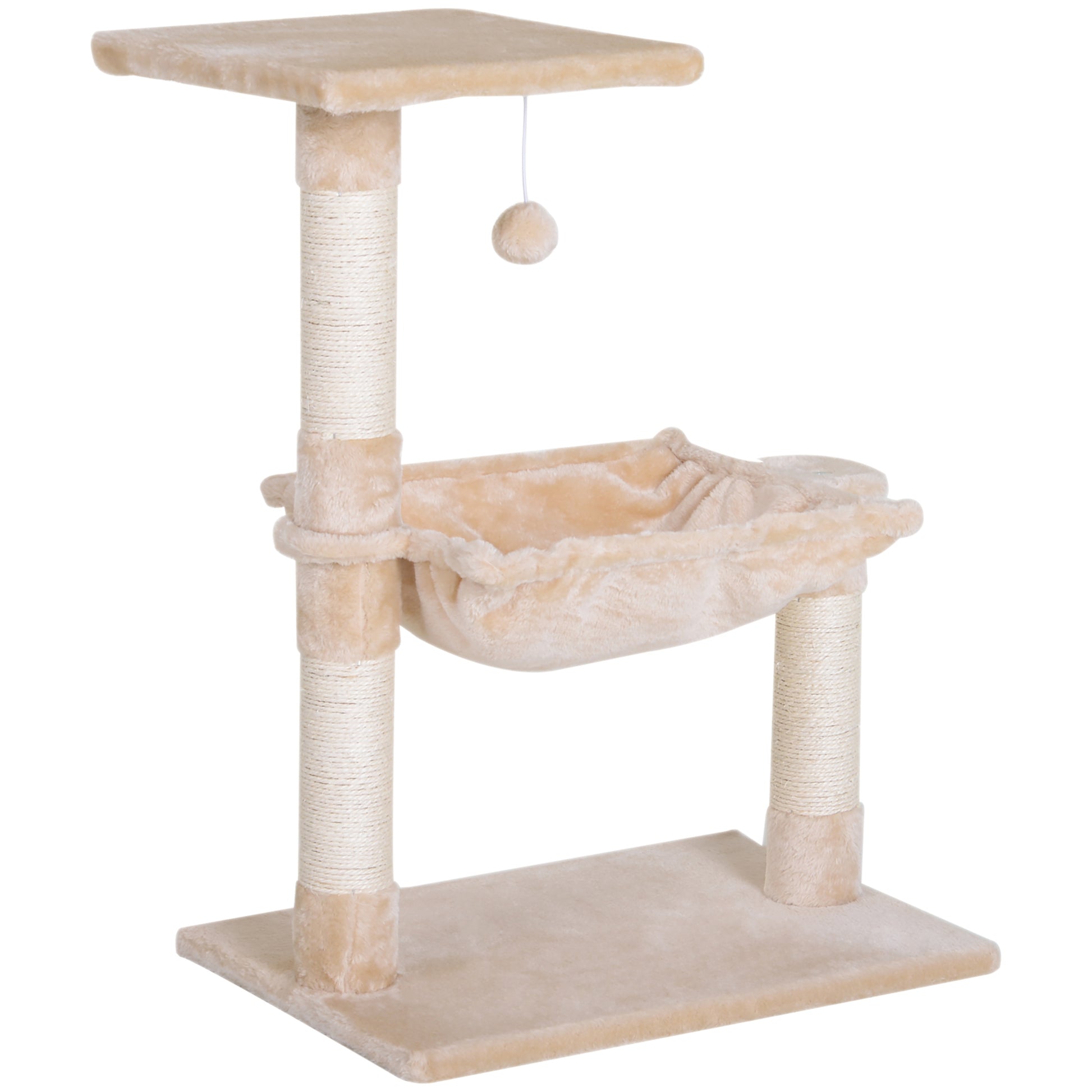 PawHut Cat Scratch Post with Bed Cat Tree for Indoor Cats Sisal Scratching Posts Hammock Kitty Activity Centre Beige